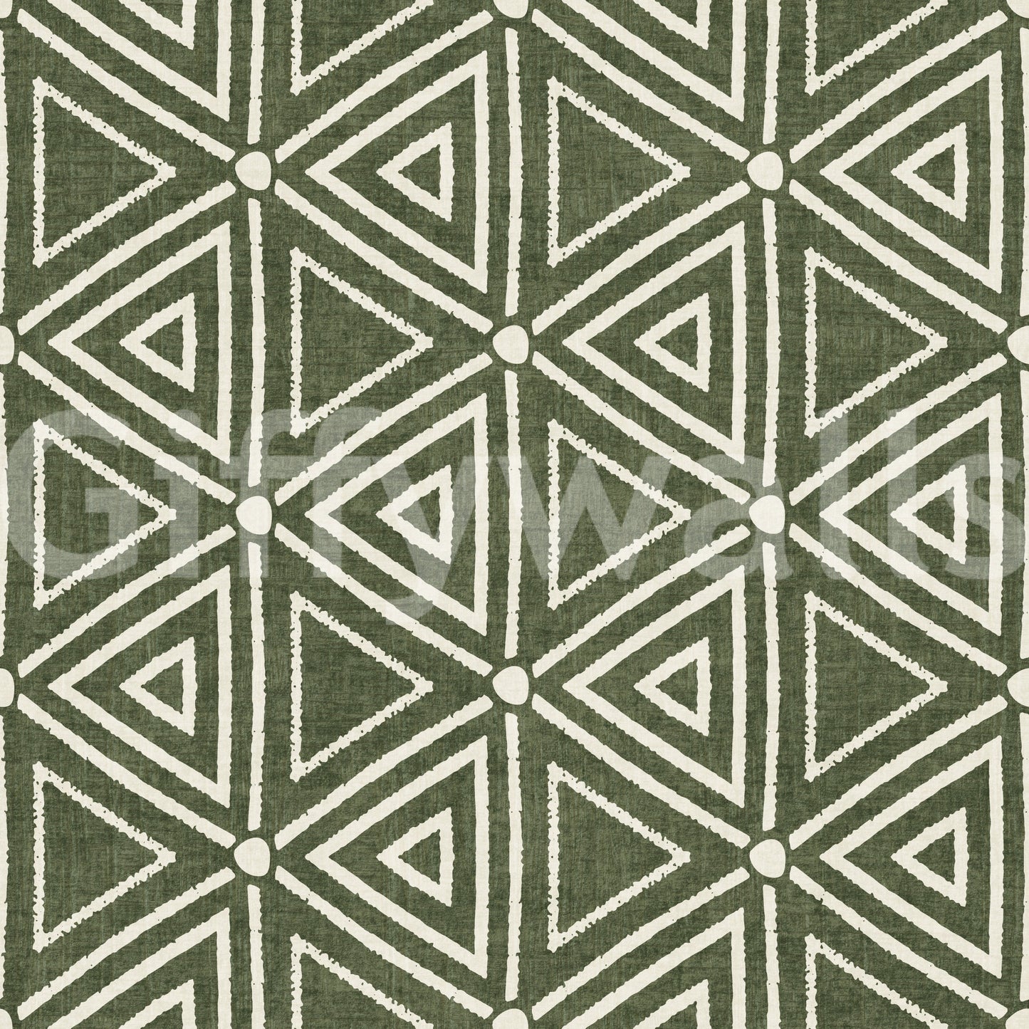 Textured Mudcloth Geometric Triangles Boho Moss Green Wallpaper