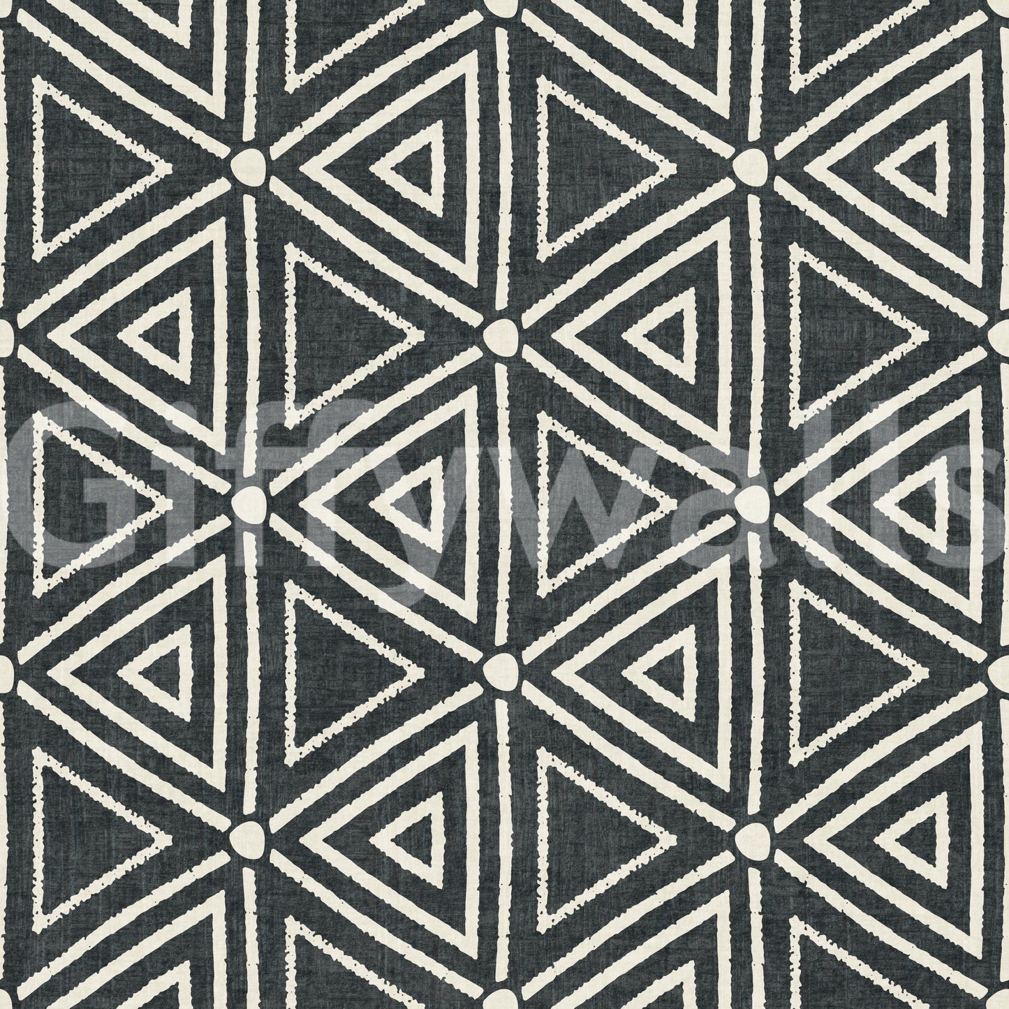 Textuur Mudcloth Geometrische Driehoeken Boho Houtskool Zwart Behang