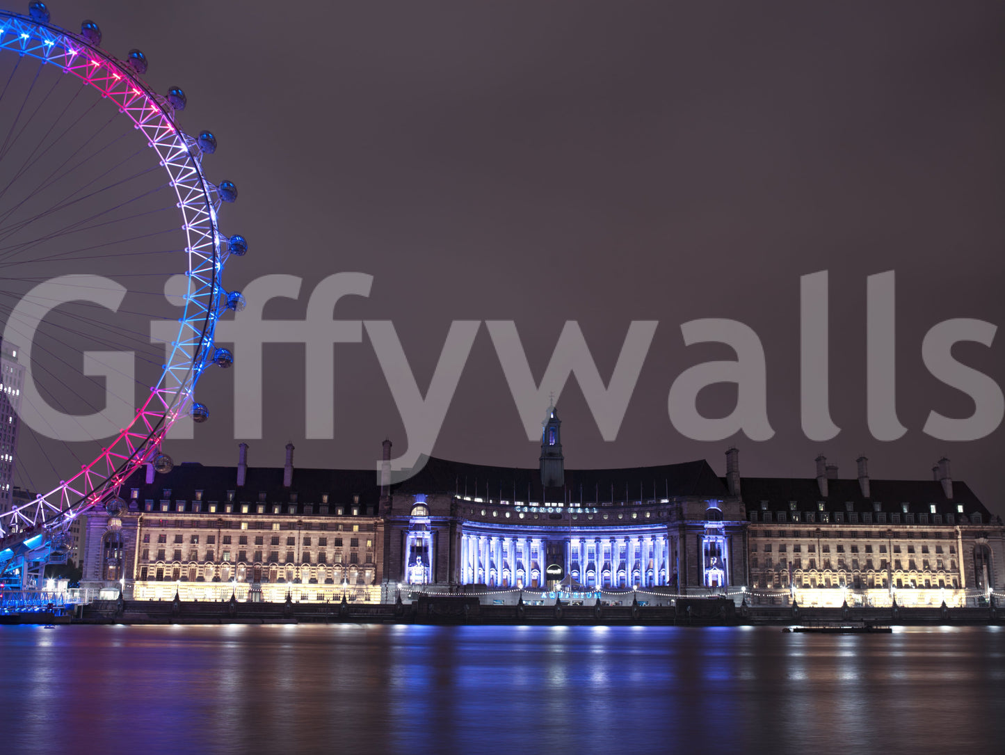 London Night Glow: Uferpromenade Spiegelungen Wandbild