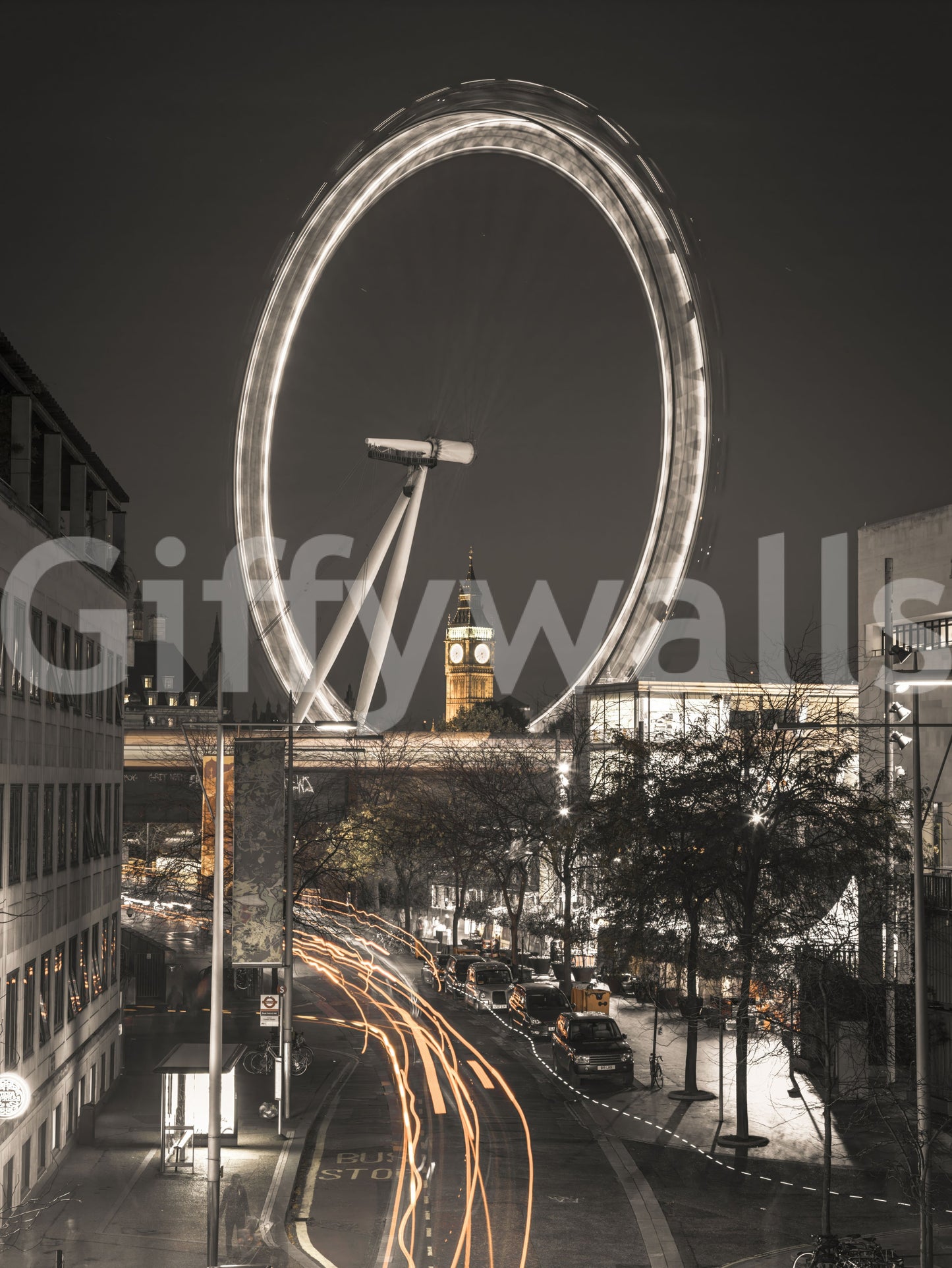 Big Ben & The Thames Wheel Väggmålning