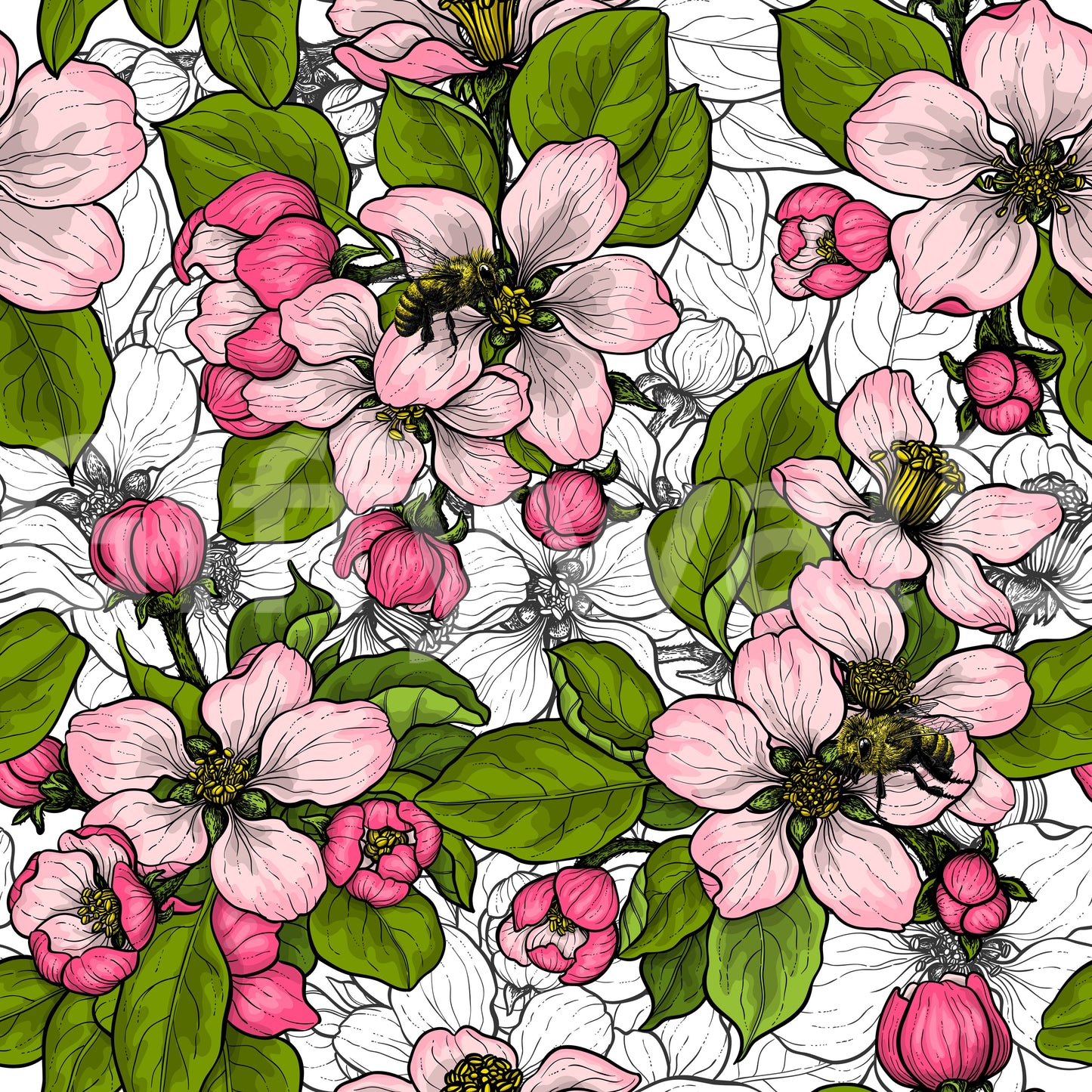Flor de manzano sobre blanco 2 Papel pintado