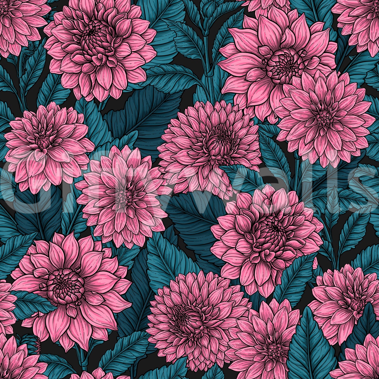 Pink Dahlia garden// blue leaves Wallpaper