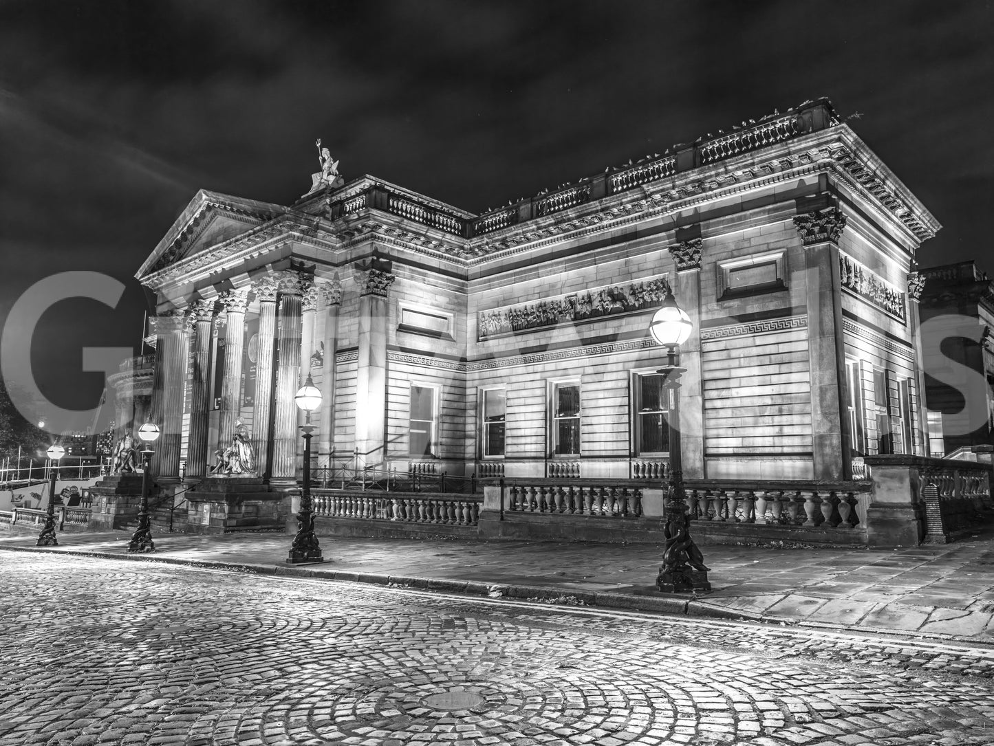 Shadows gather around the grand steps shown in the Nightscape wall mural.