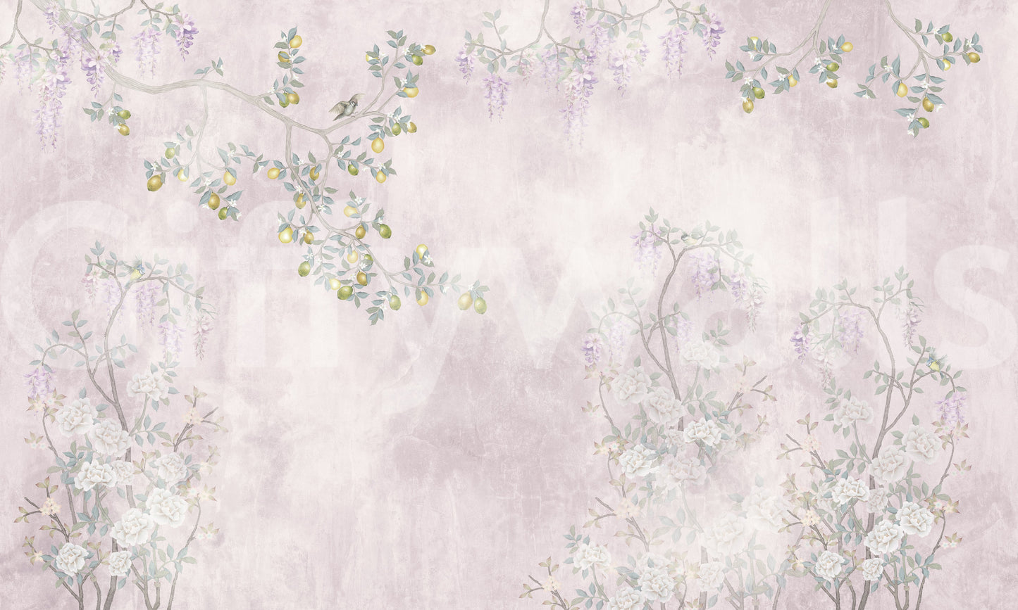 Wisteria & Lemon Blossom Serenity Pink Vægmaleri