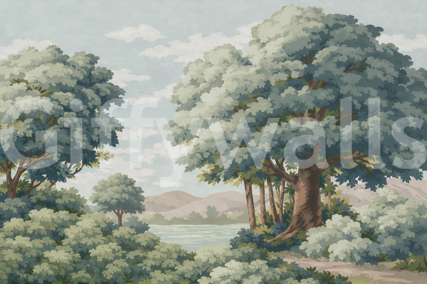Verdant Horizon Lake design with calm outdoor artwork and airy sky tones