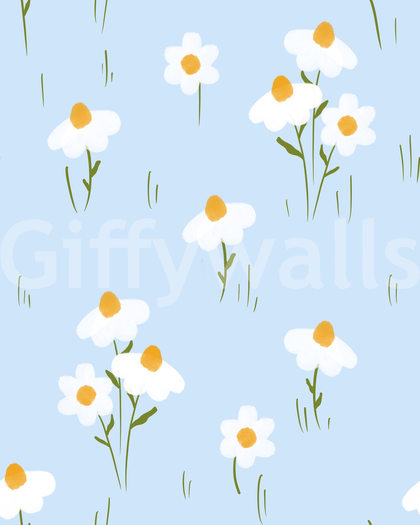 Petal shapes with green stems covering Daisy Dreams on Blue wallpaper