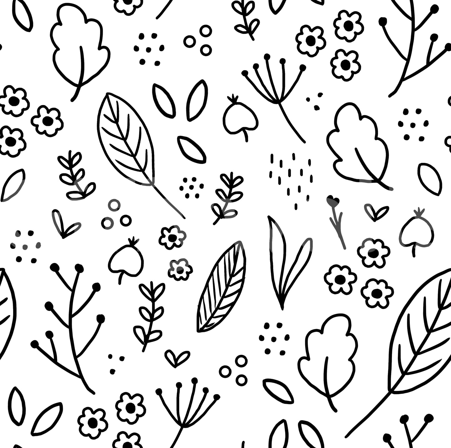Mixed leaf scales give rhythm to Monochrome Leaves wallpaper