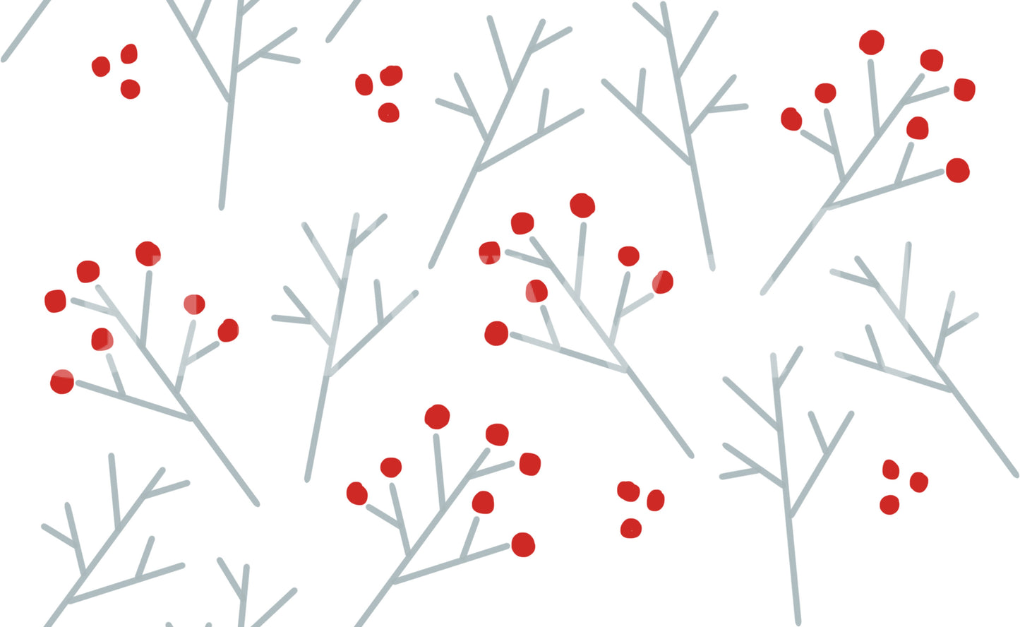 Slim twigs and crimson dots pattern Scandi Berry Branches wallpaper in minimalist repeat.