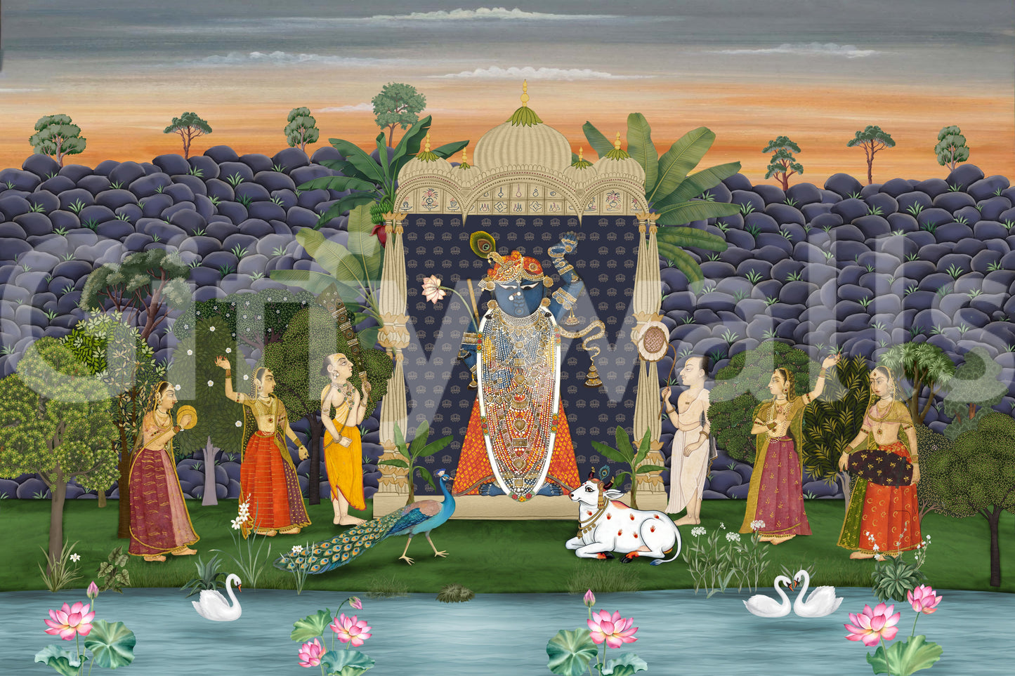 Sacred Garden: Pichwai Serenity Vægmaleri