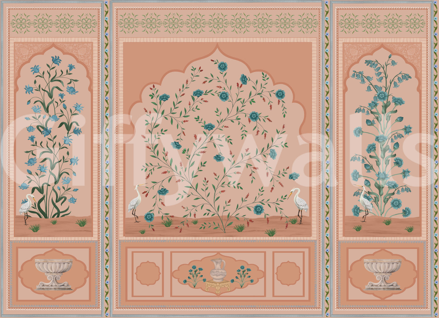 Fresque murale panneaux Jardin Moghol Serein