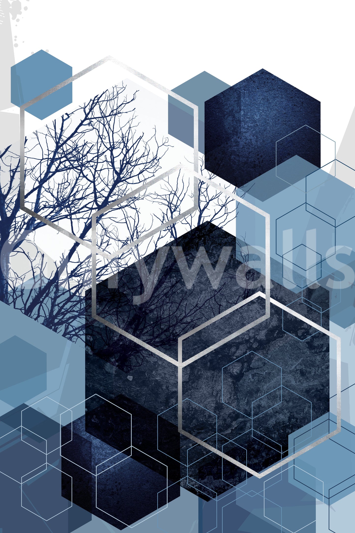 Indigo Hexagon Horizon Vægmaleri