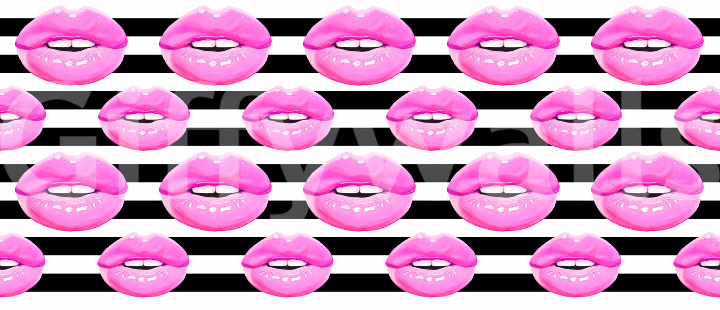 Two scales of kisses build rhythm across the Kiss Stripes wall mural layout.