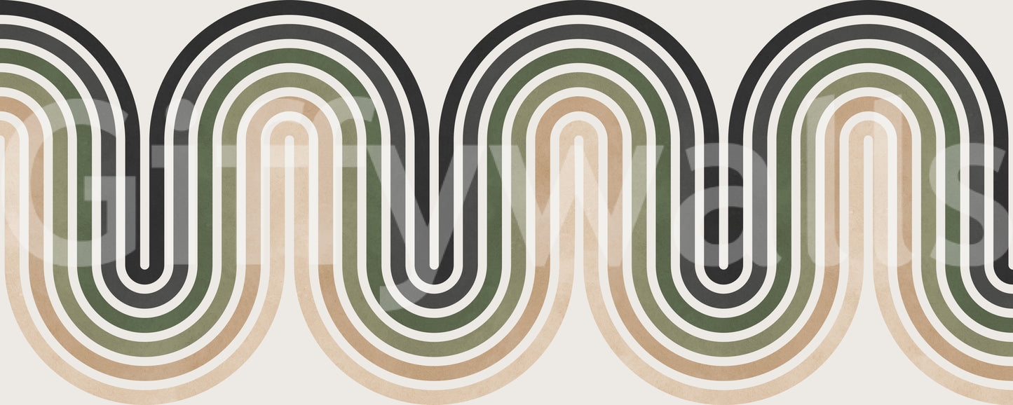 Organic Rhythm Curves wall mural with repeating waves and beige inner lines