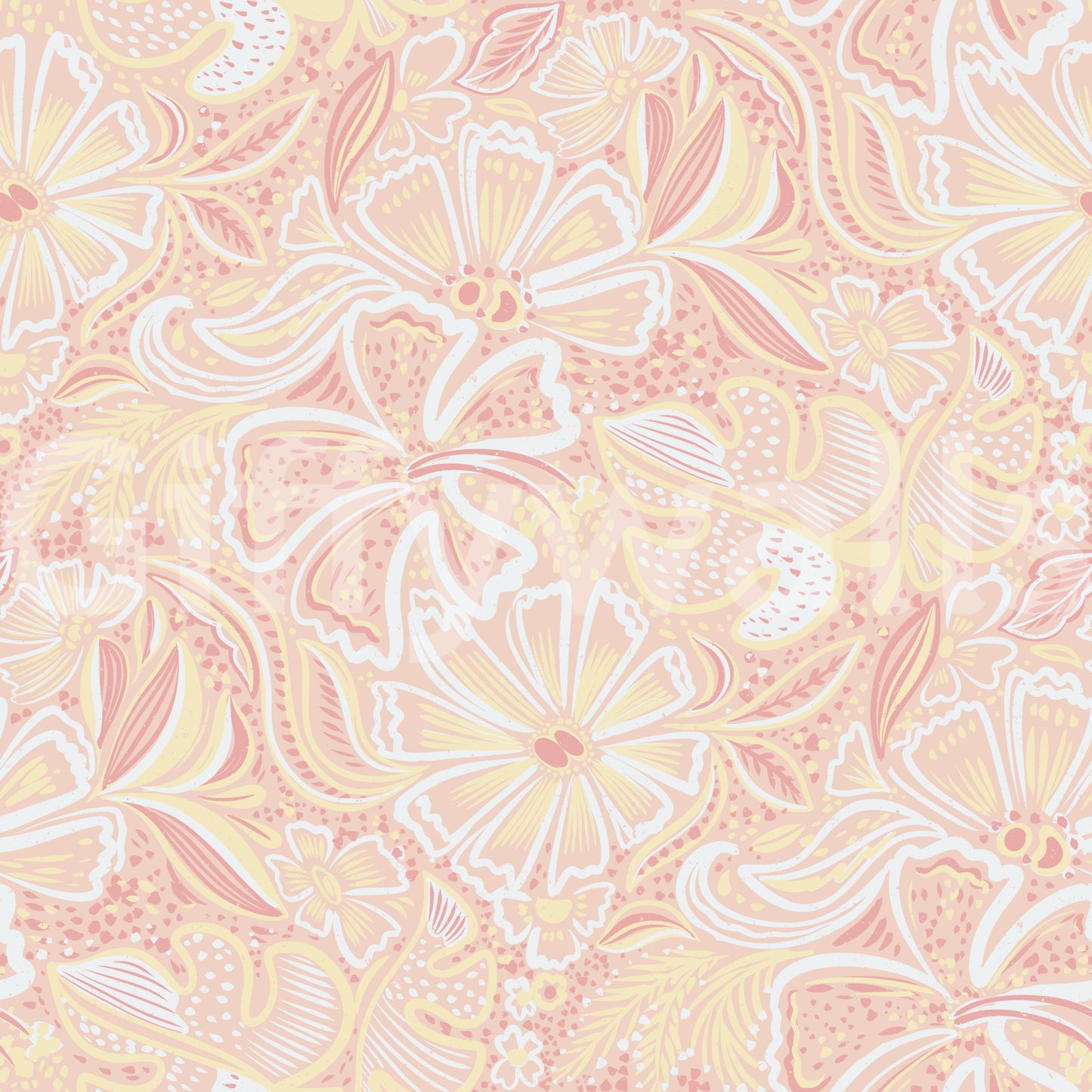 Pastel floral wallpaper featuring Peachy Whimsy blooms and flowing leaf forms