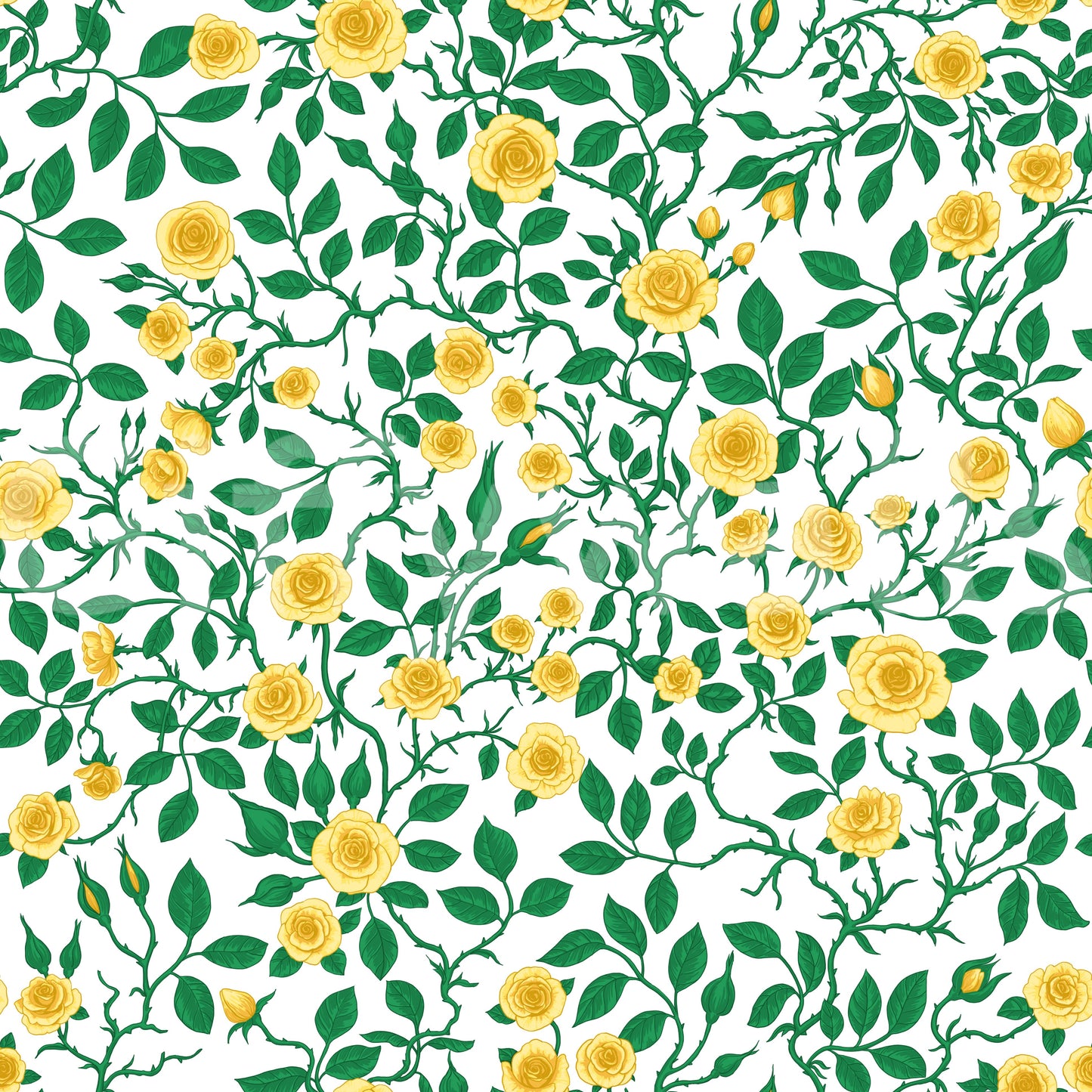 White ground sits behind the Golden Bloom Rose Trellis Wallpaper motif.