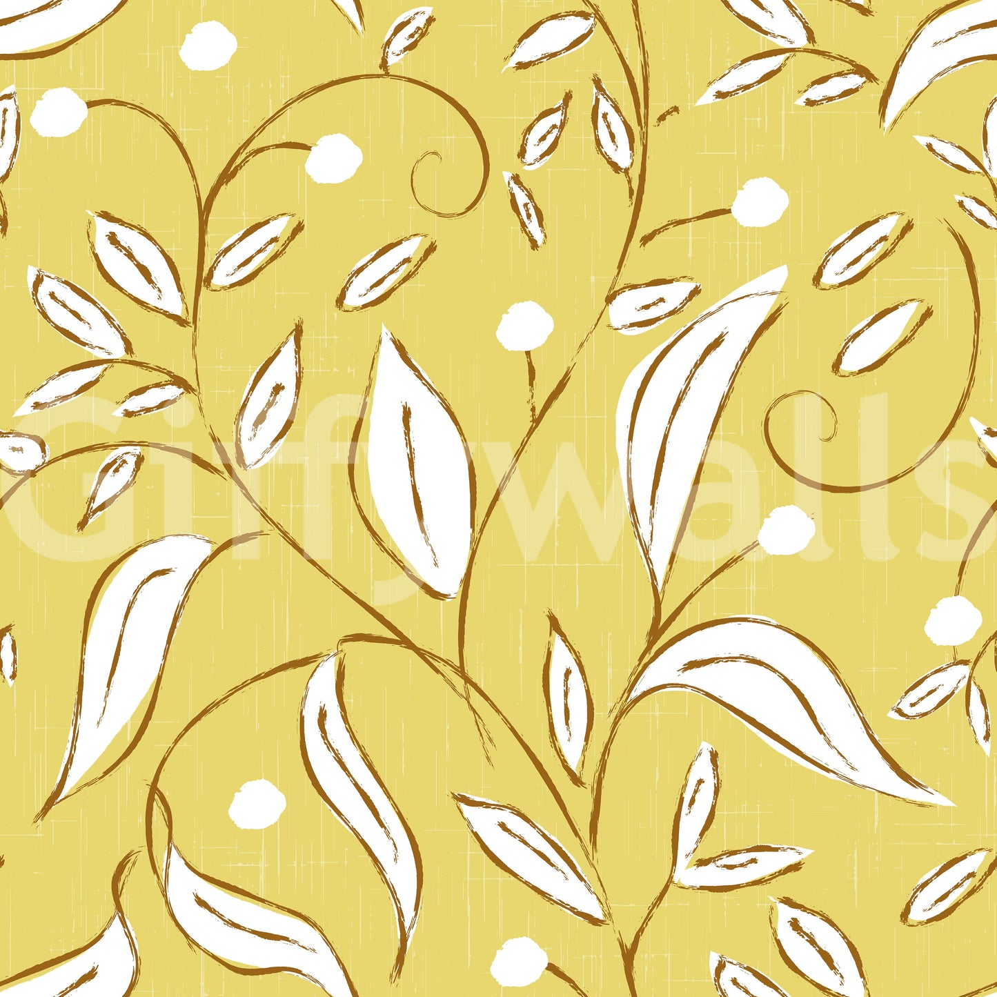 Butter Yellow Botanical Vine Wallpaper Scandinavian Wallpaper