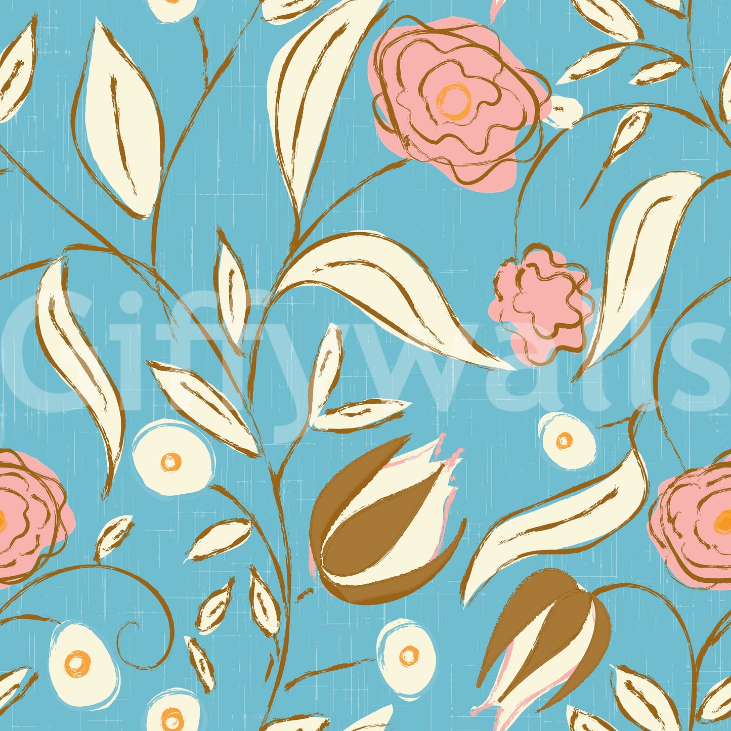 Himmelblå Chintz Blomstret Tapet Vintage Botanisk Tapet