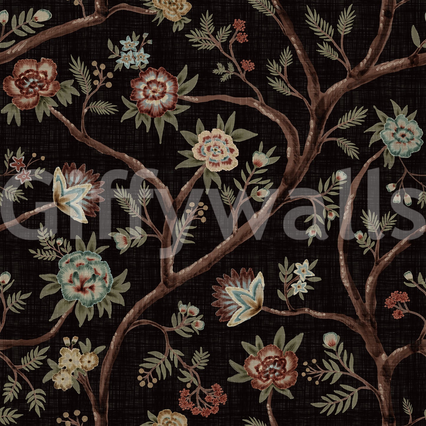 Never Ending Tree Chintz Revival Mørk Vægmaleri