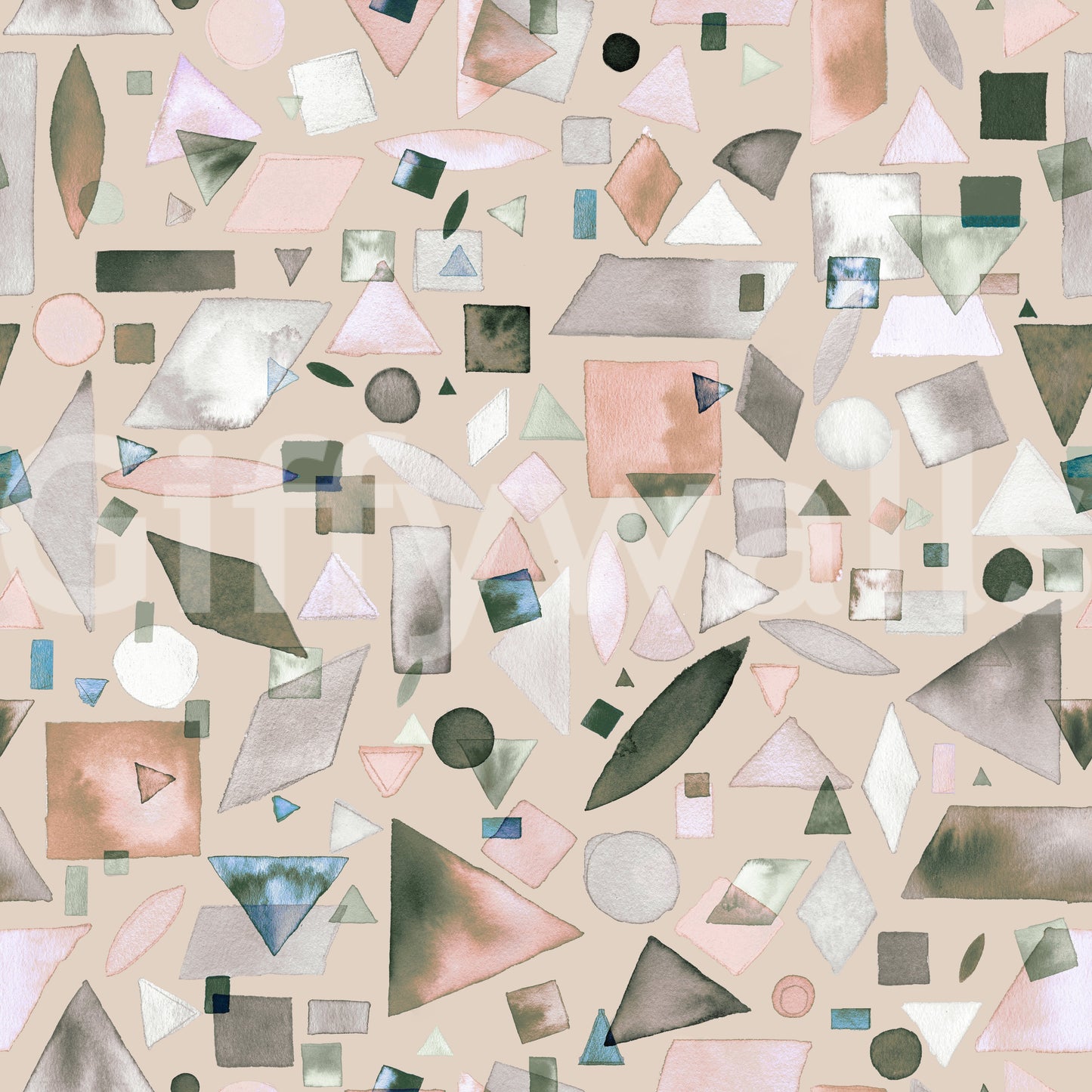Neutral Beige Gray Watercolor Geometric Wallpaper