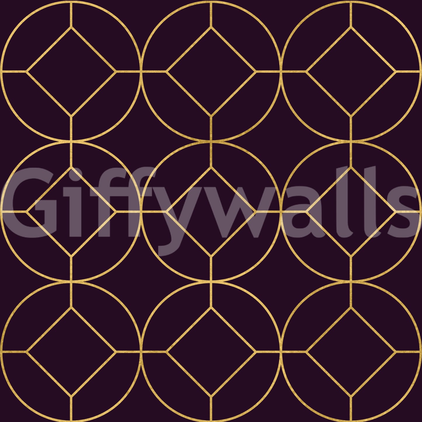 Rich tone interior design using Art Deco Gold and Plum Geometric Wallpaper
