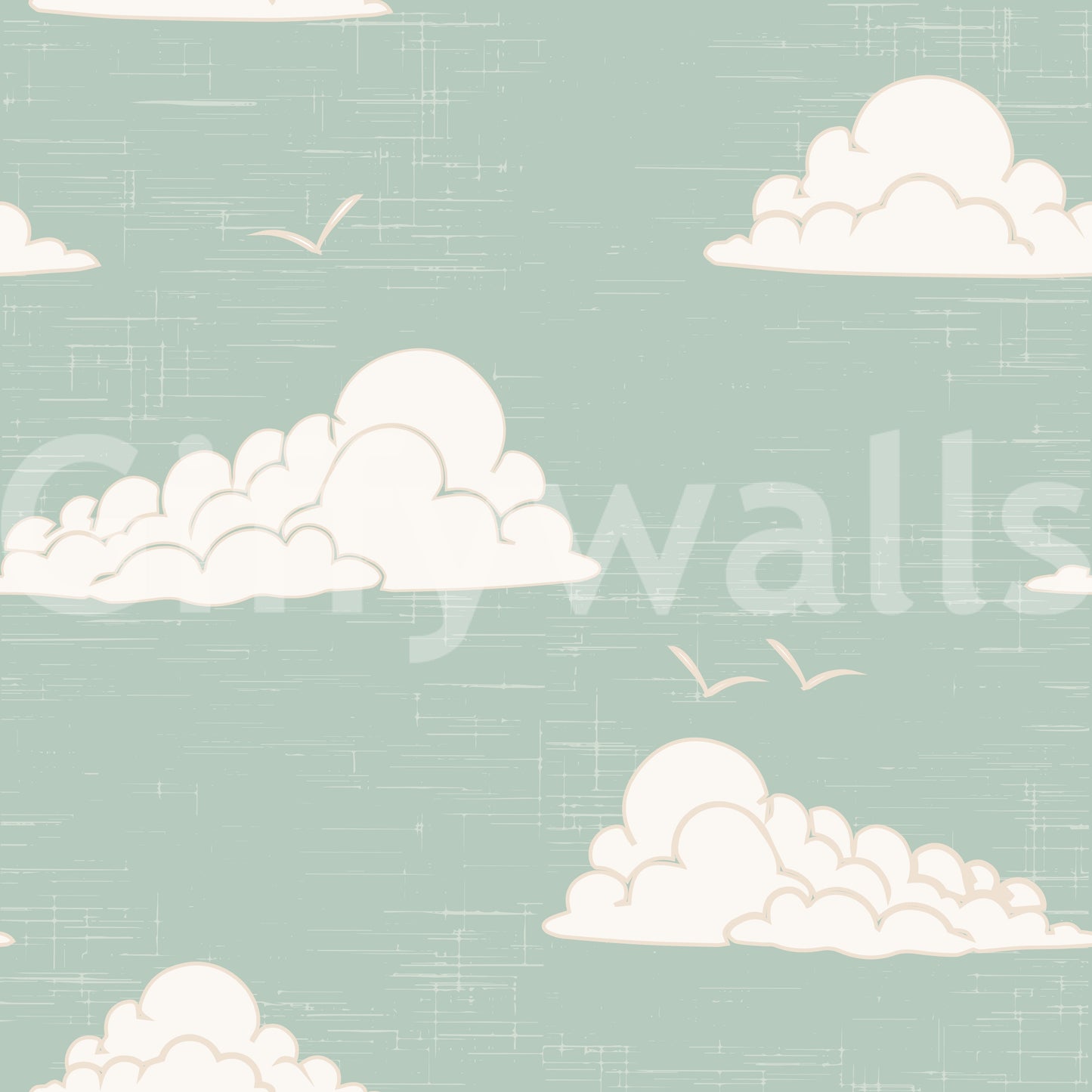 Light Sage Mid-Century Wolkenhimmel Tapete