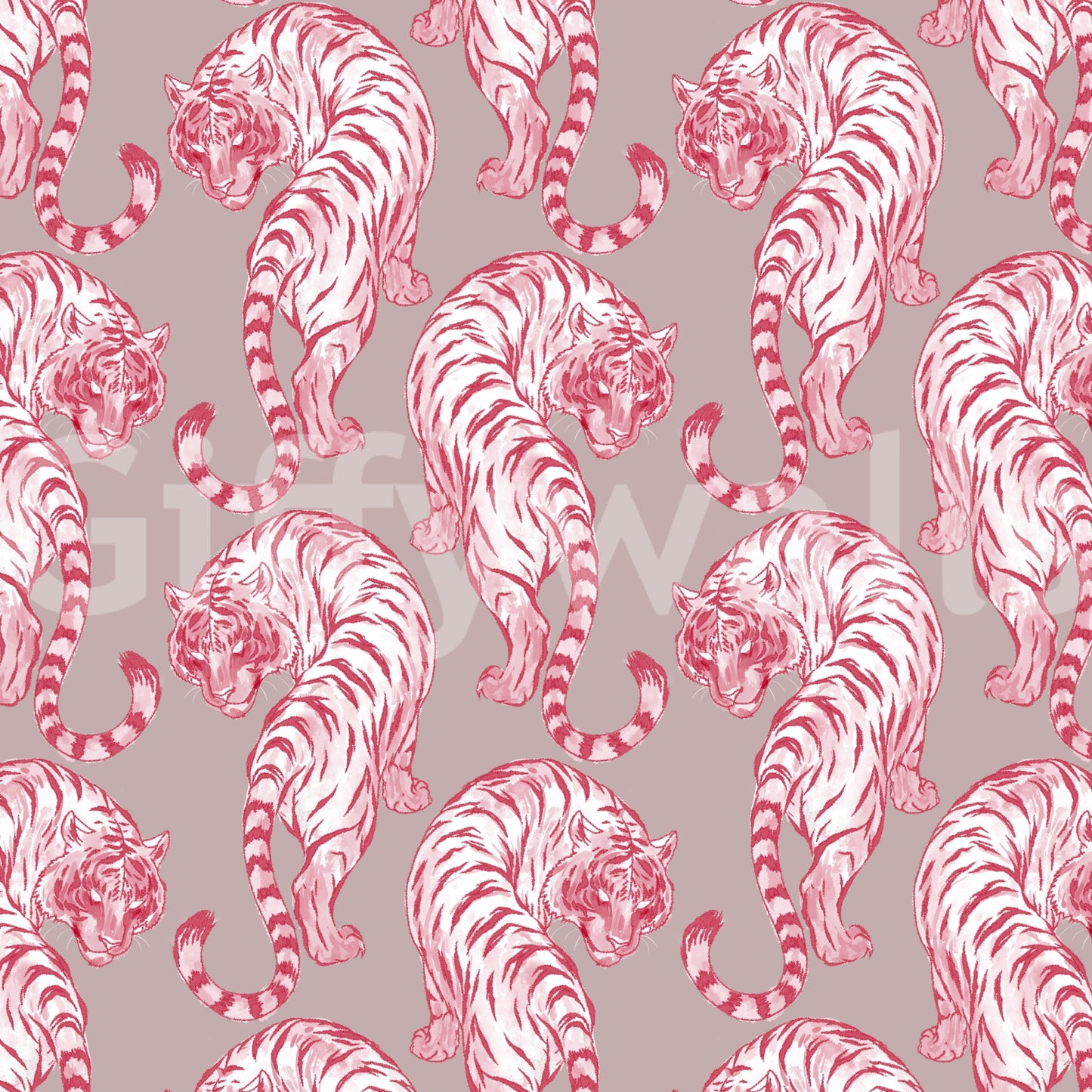 Papier peint motif tigre chinoiserie rose