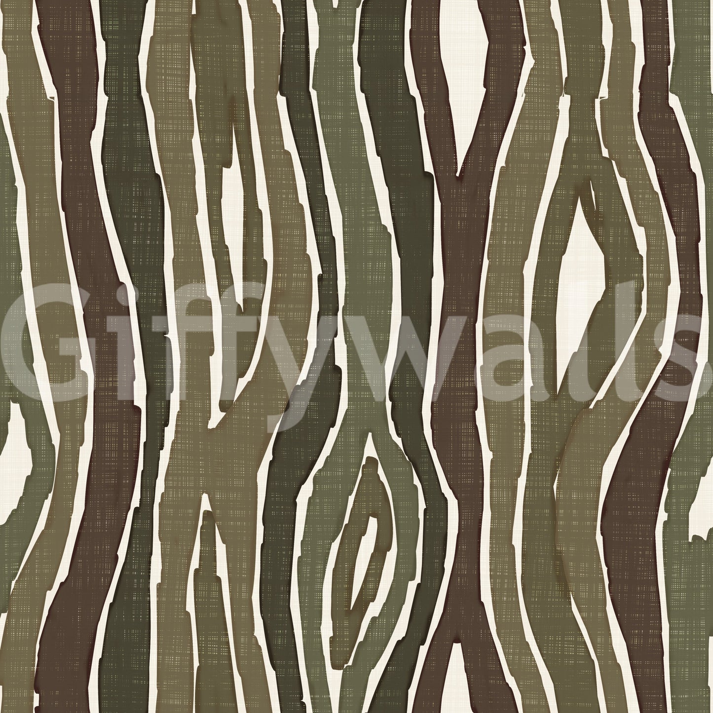 Carta da parati a righe verticali ondulate effetto legno organico - Muschio naturale