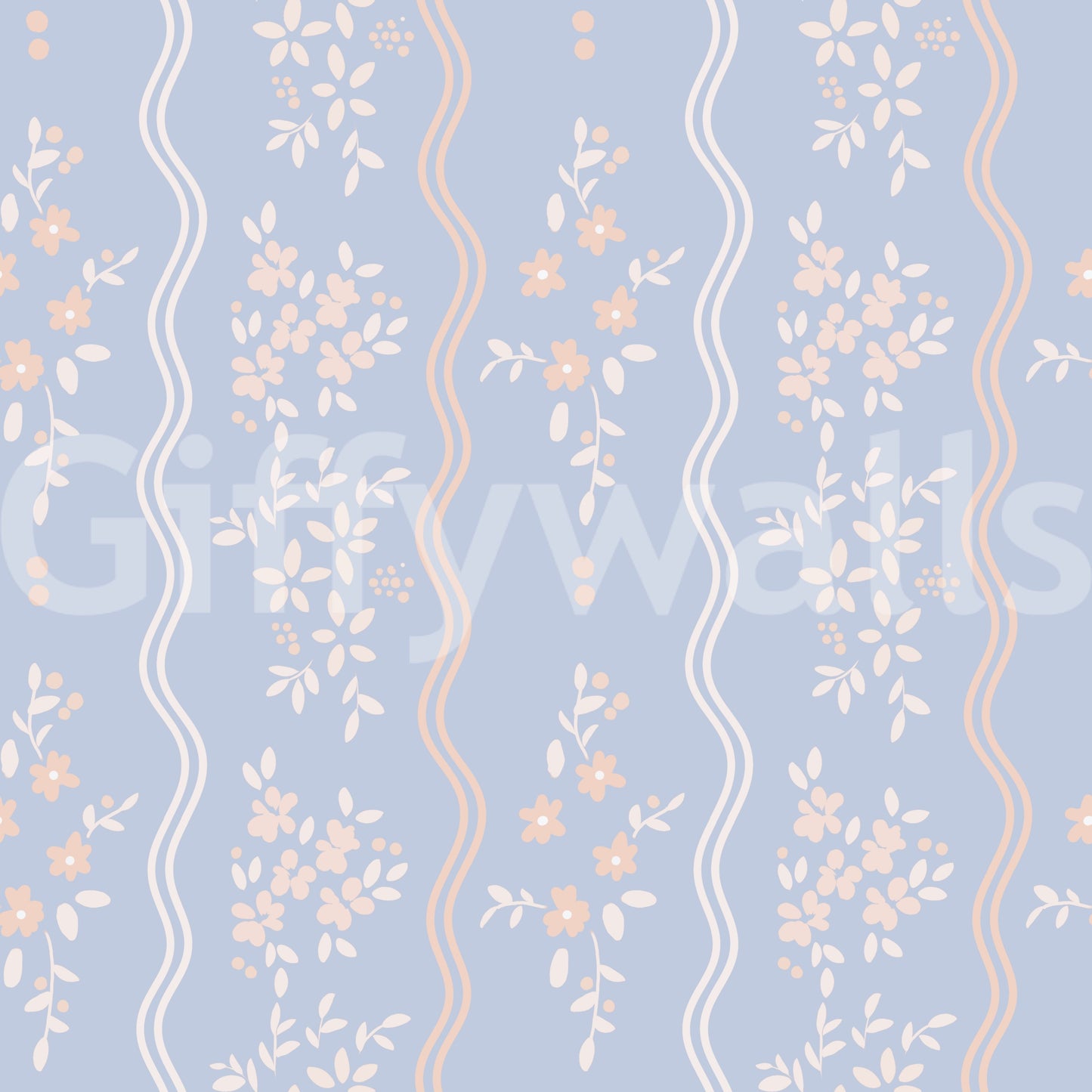 Papier peint à rayures ondulées et petites fleurs sauvages