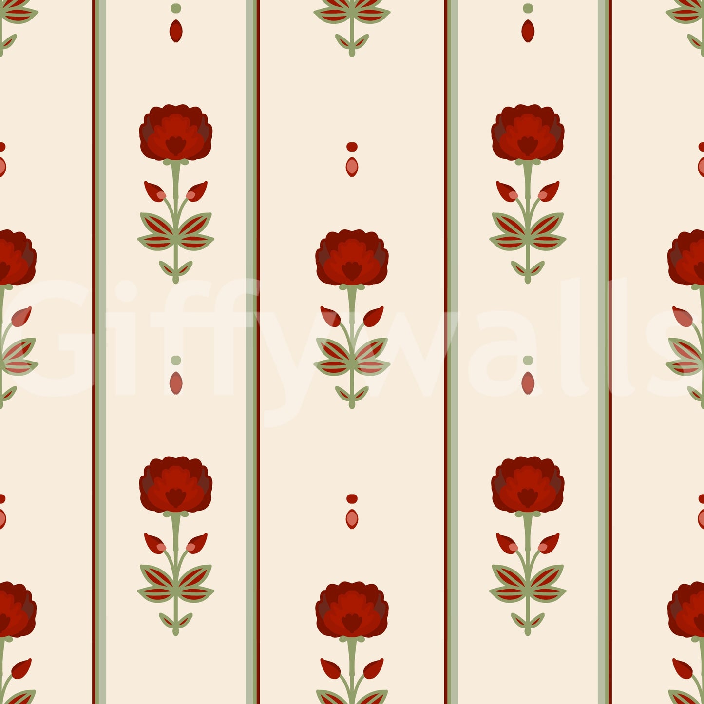 Papier peint rayé floral rouge vintage Heritage
