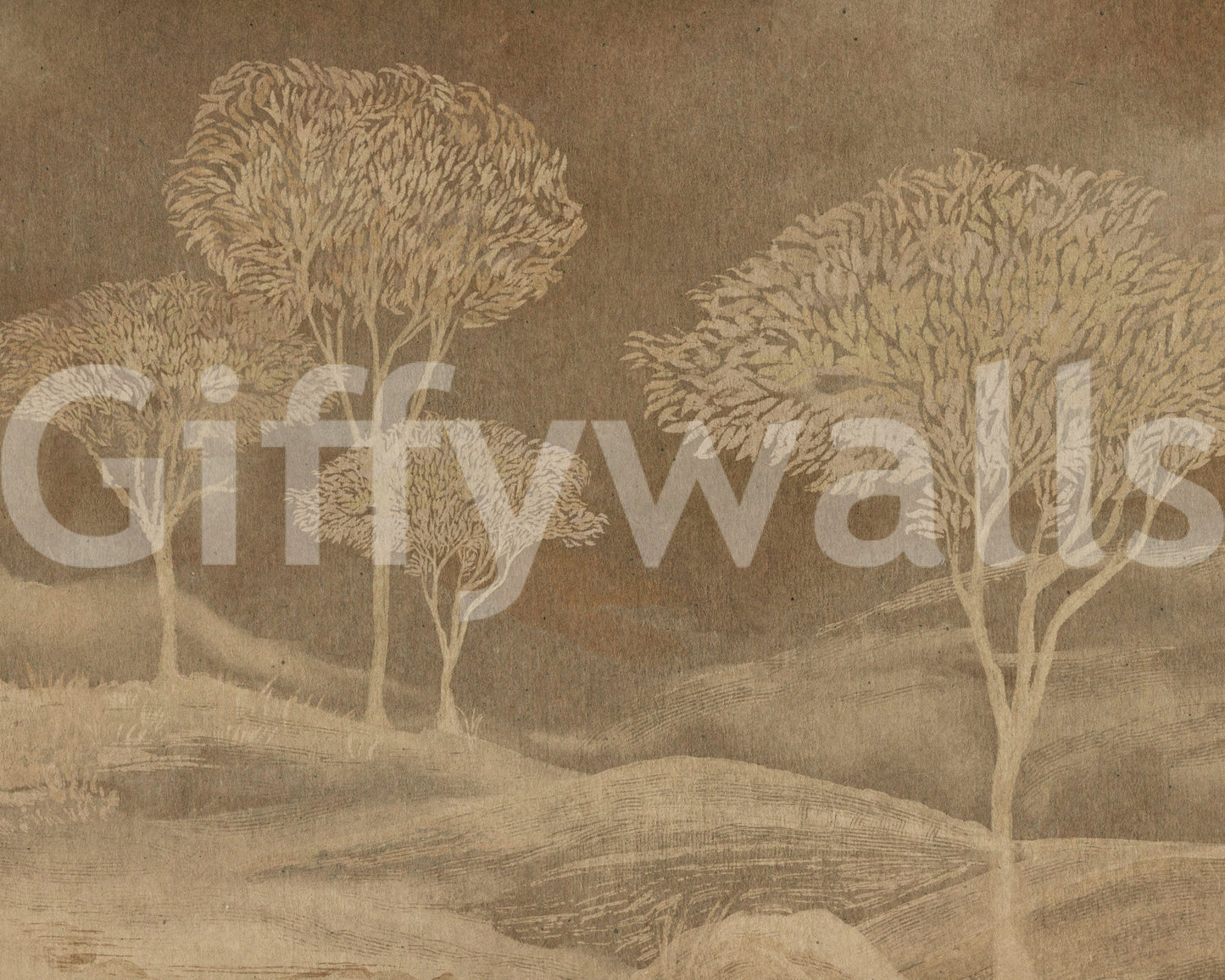 Rustikale Sepia-Hügel Landschafts-Tapete Wandbild