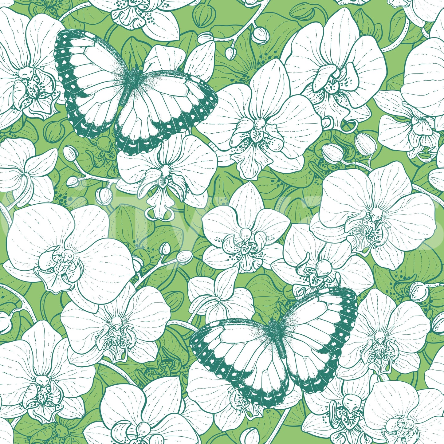 Botanical Orchid Garden with Butterflies 2 Wallpaper