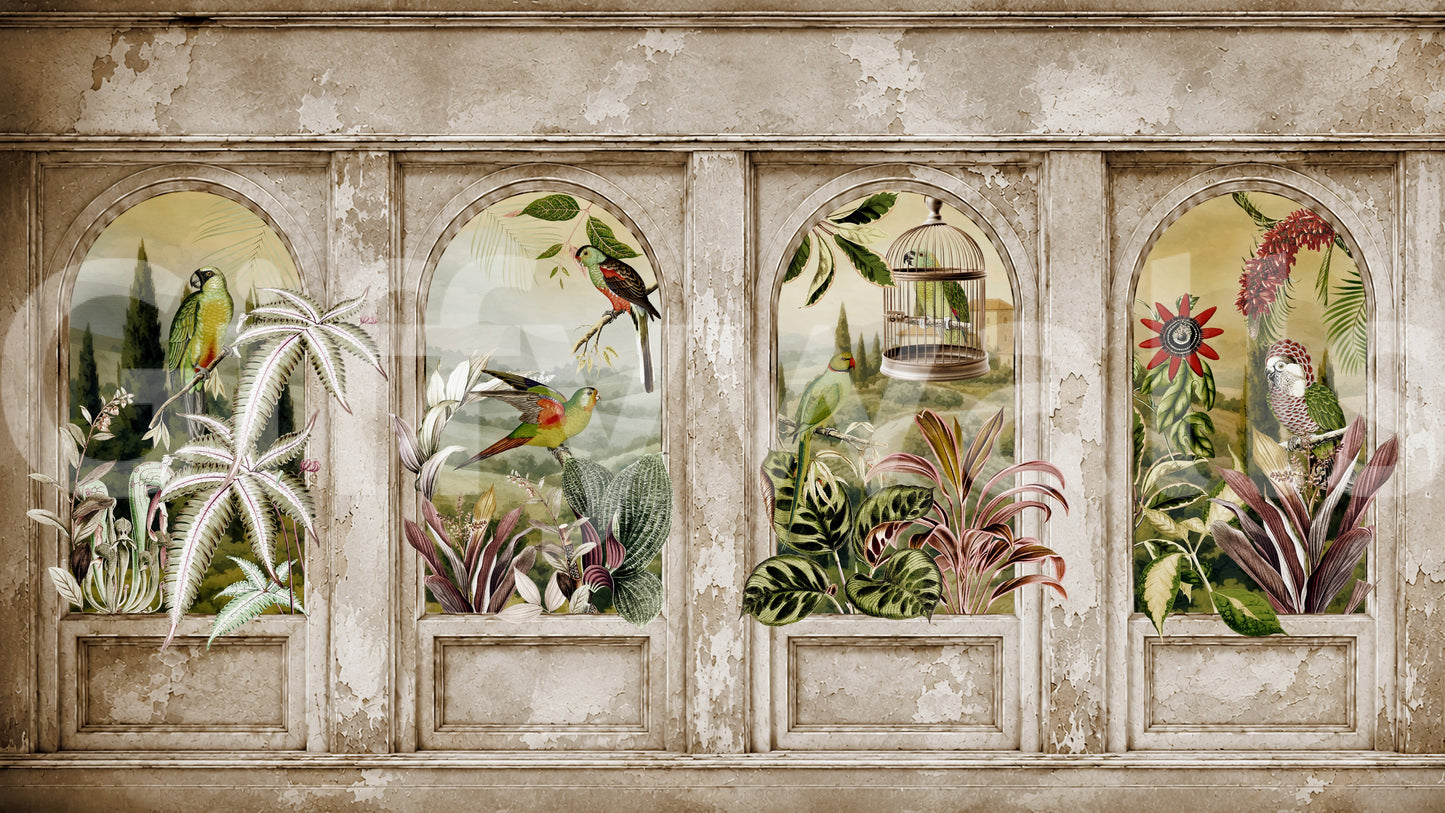 Papier peint mural Vintage Perroquet Arches
