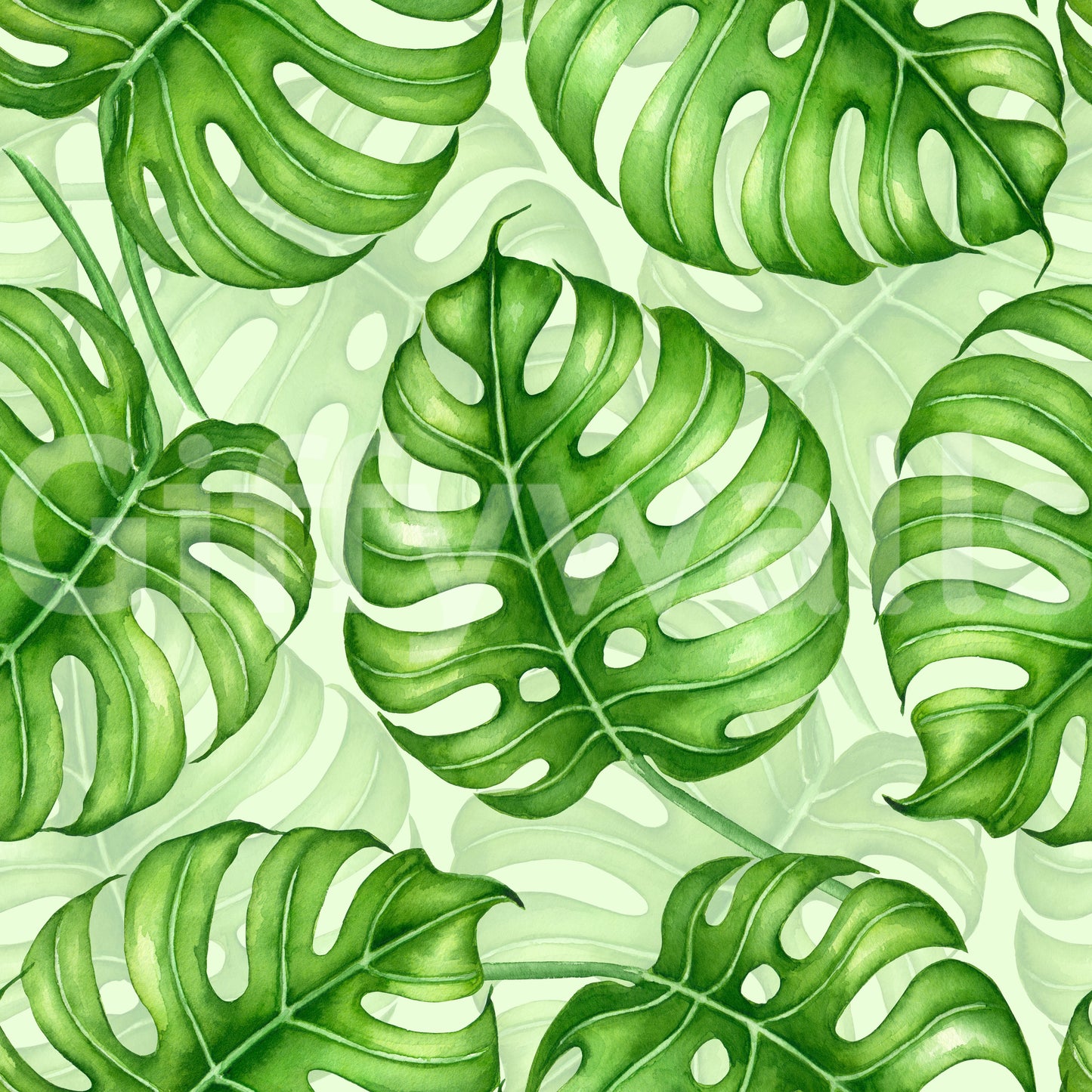 Papier peint Monstera aquarelle en vert
