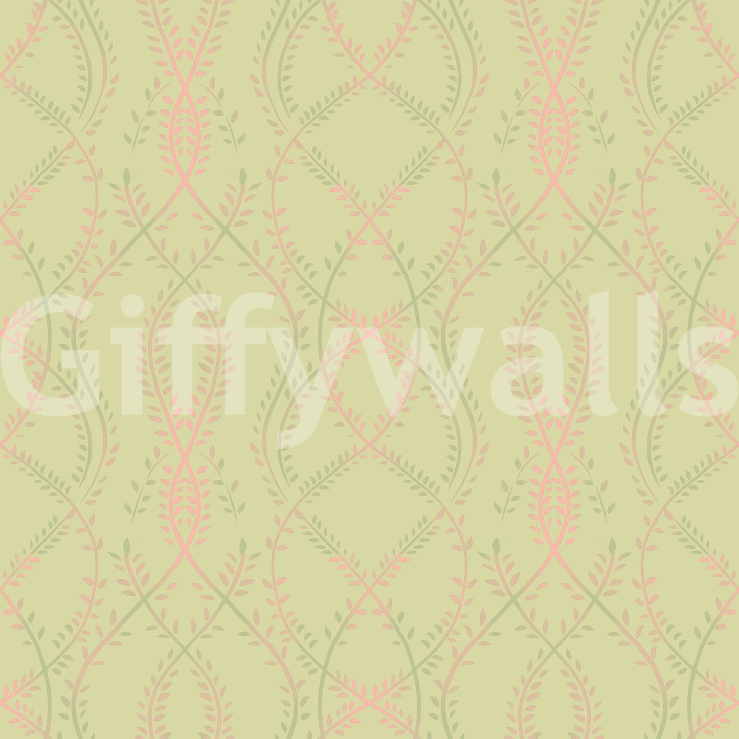 Soft Sage and Blush Pink Botanical Ogee Wallpaper Wallpaper