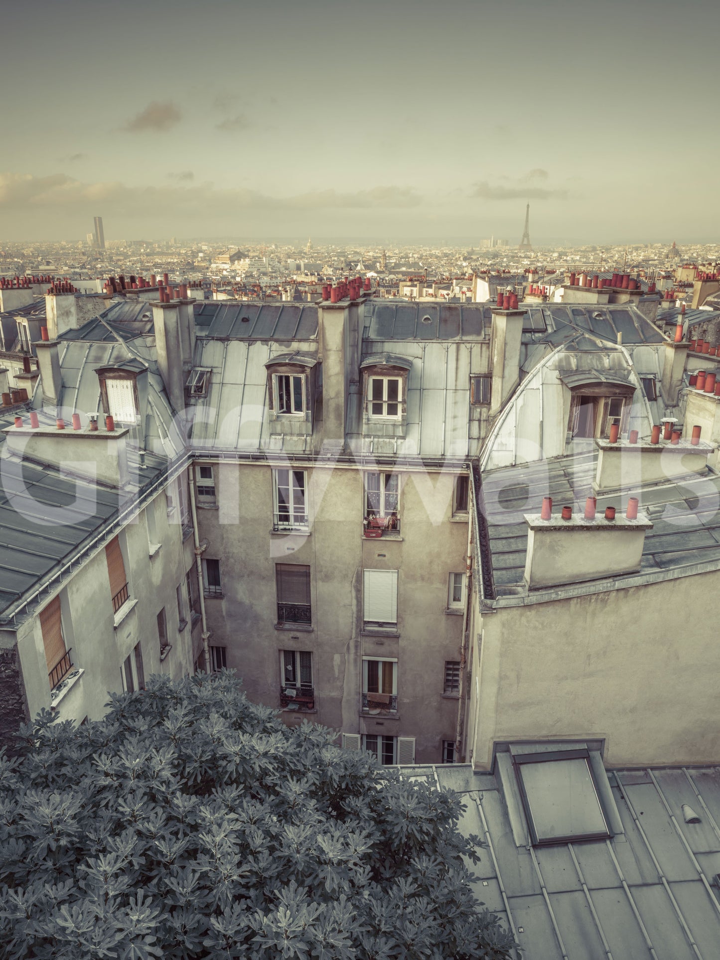 Wandbild Vintage Paris Skyline aus der Vogelperspektive