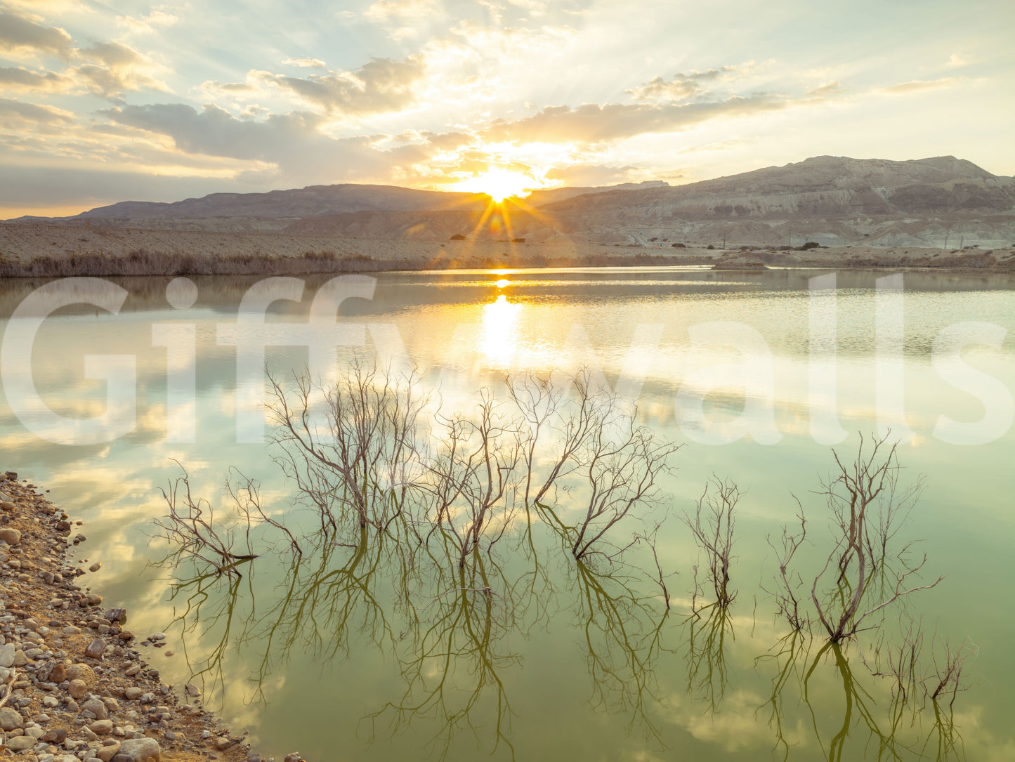 Wandbild Sonnenuntergangsreflexionen über ruhigem See