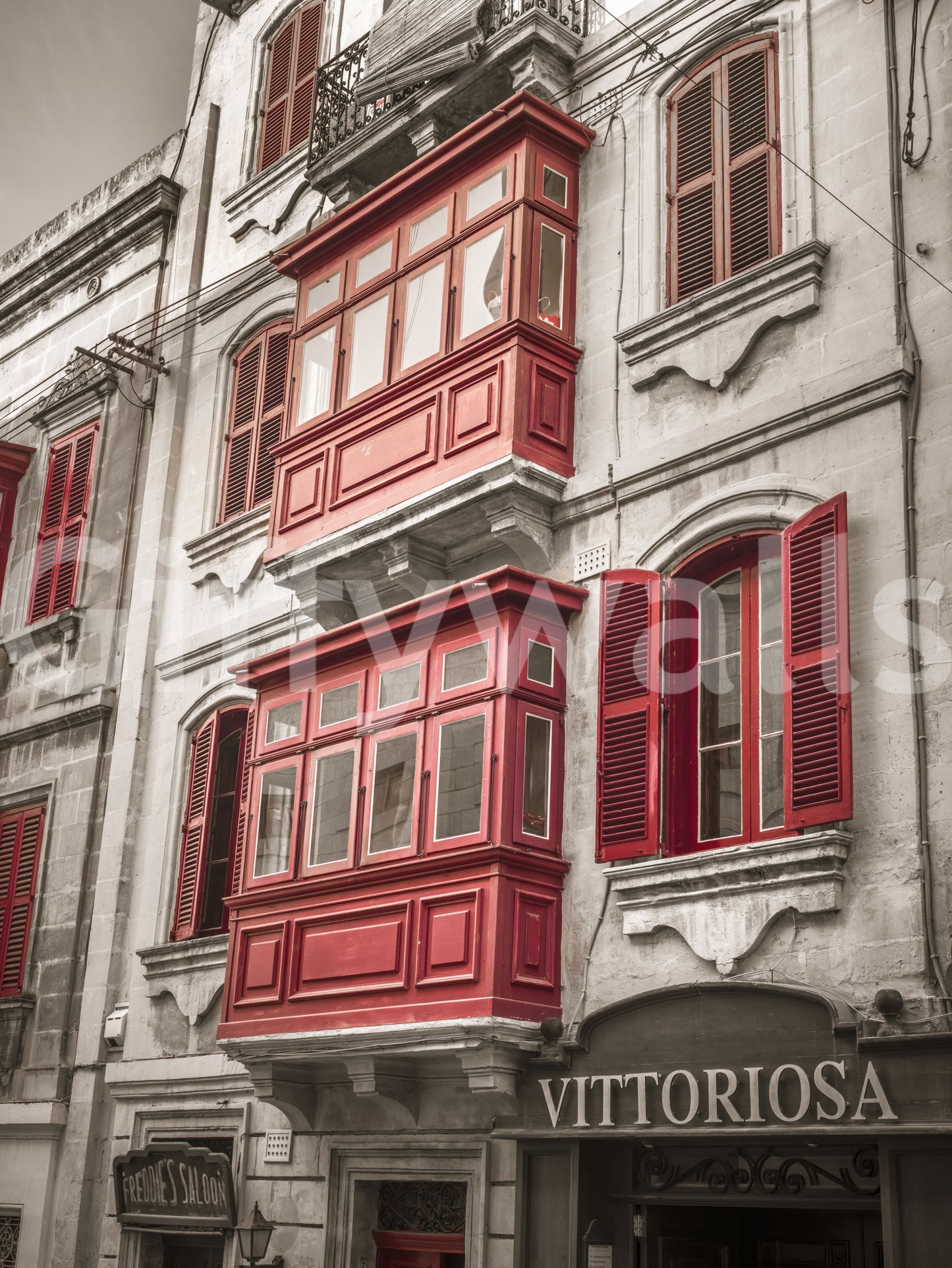 Wandbild Rote Maltesische Balkone von Vittoriosa