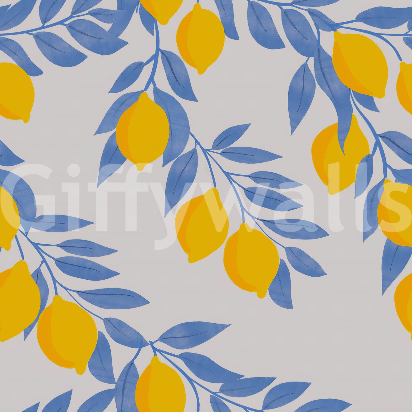 Lemon Branches Blue Leaves Wallpaper