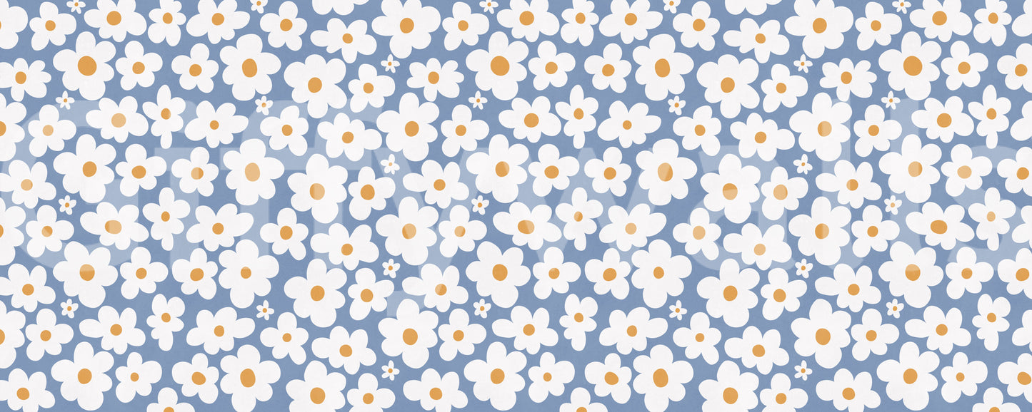 Murale da parete Retro Daisy Bloom Blu