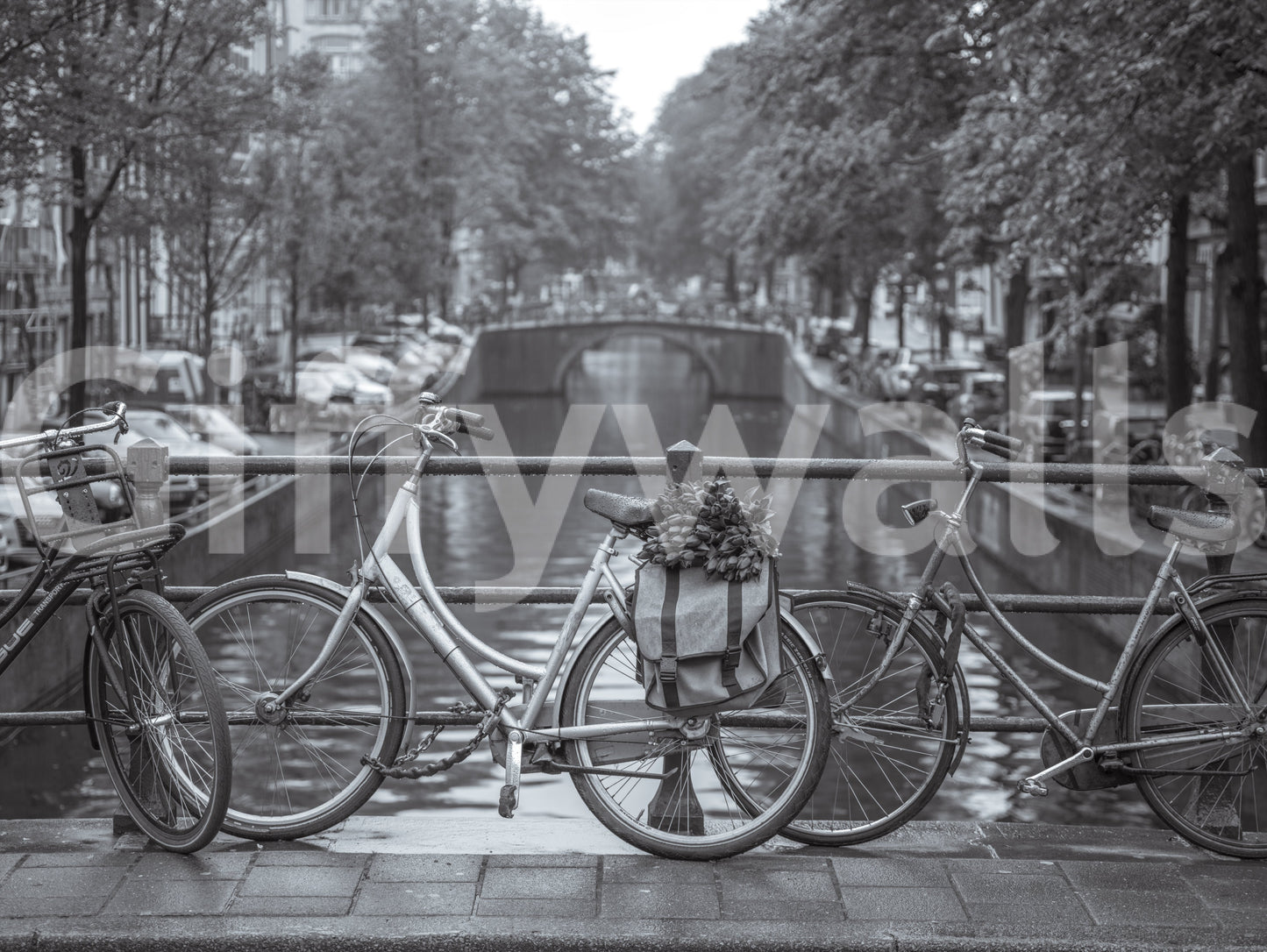 Wandbild Amsterdam Kanal Fahrrad Szene