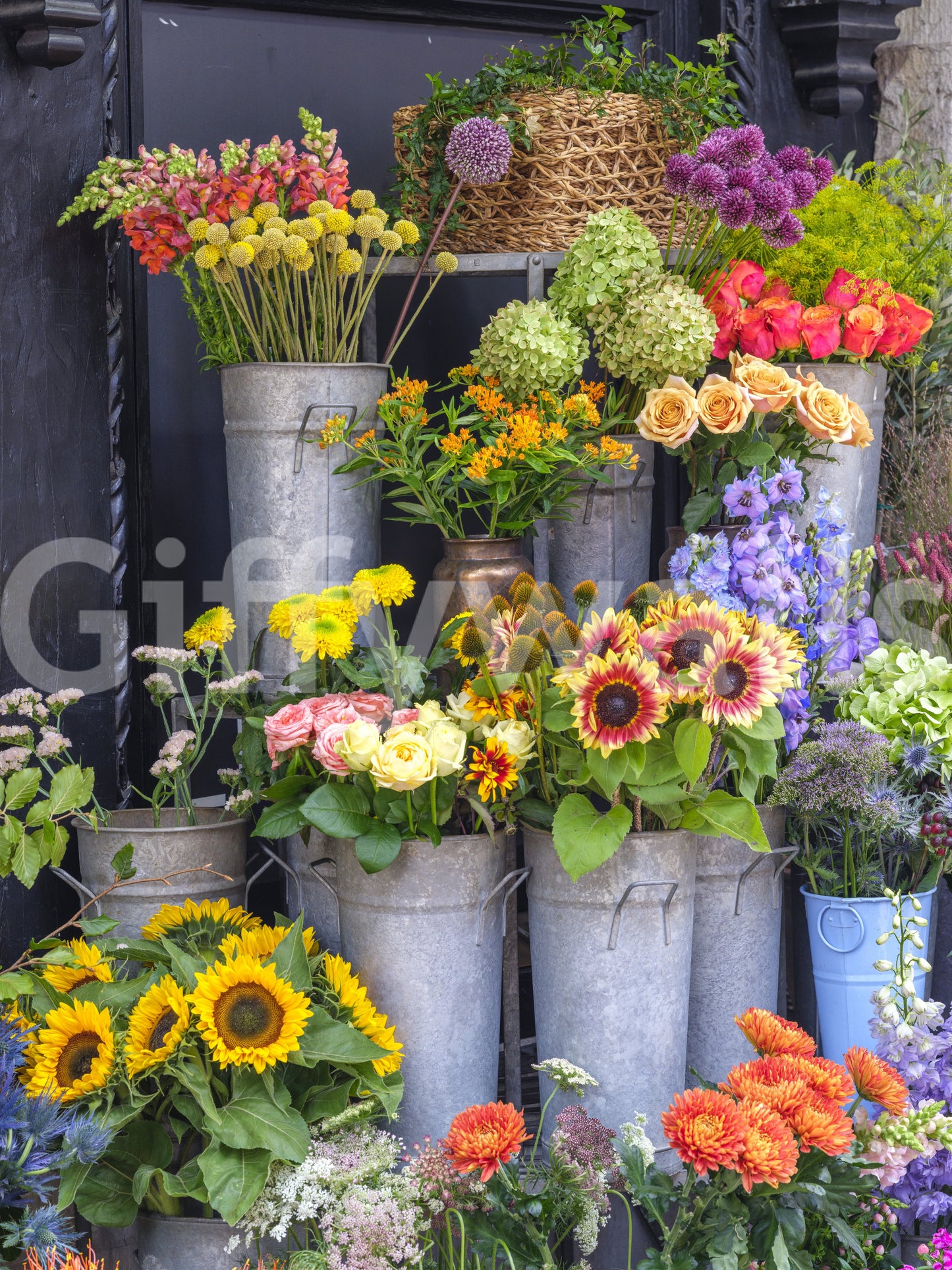 Wandbild Rustikaler Blumenmarktstand