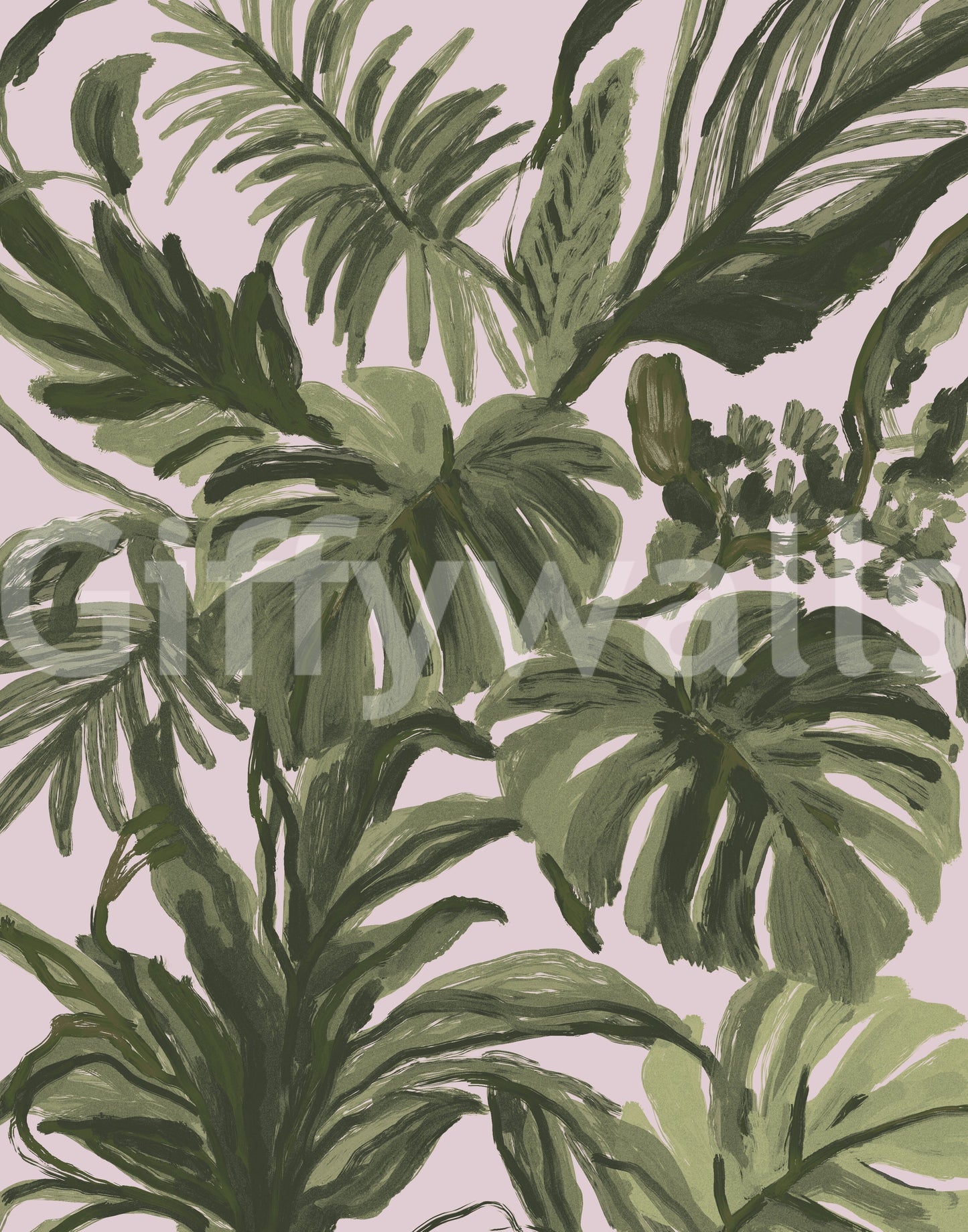 Mural de Pared de Follaje Tropical con Pinceladas Verdes