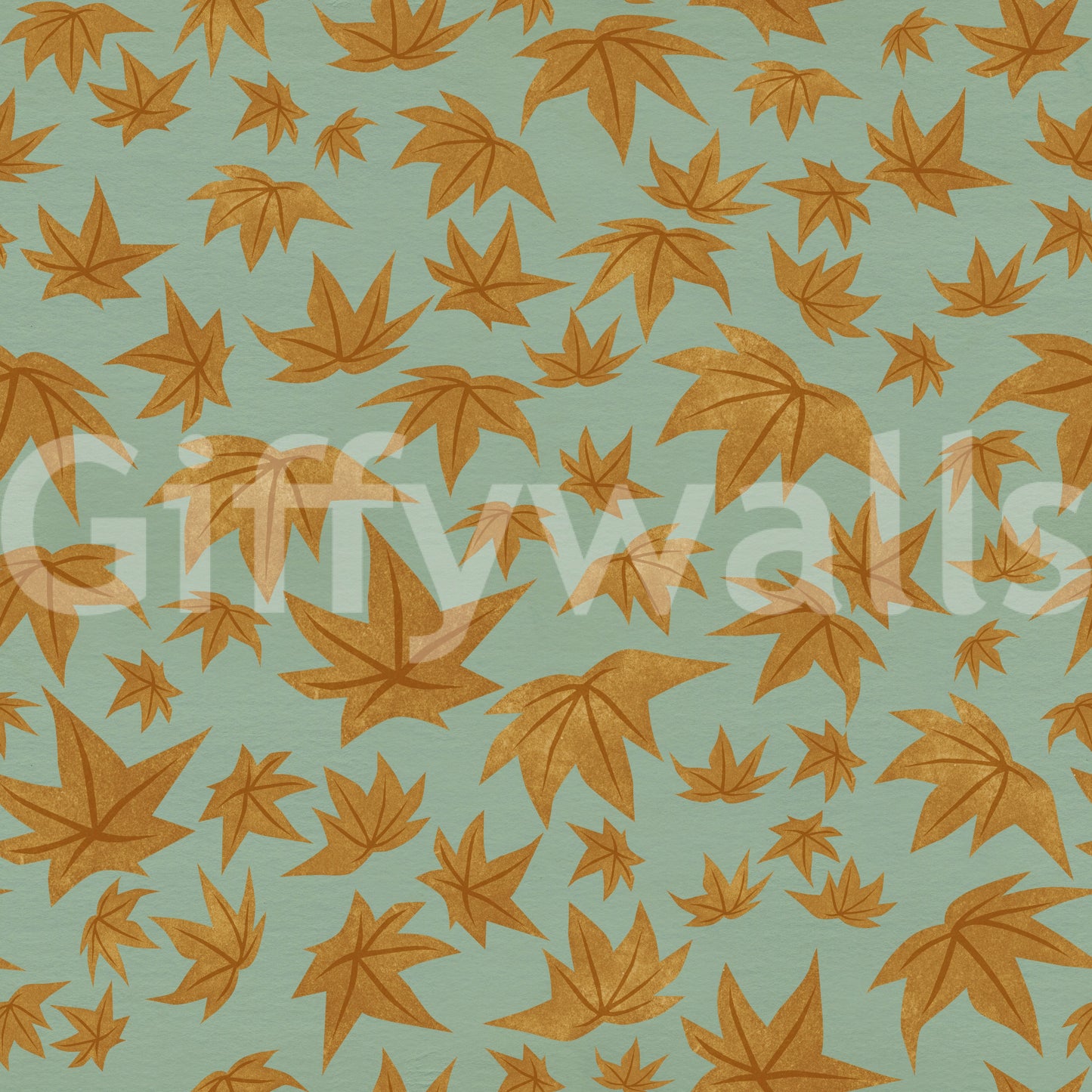 Feuilles d'érable japonais - Papier peint moutarde et aquarelle