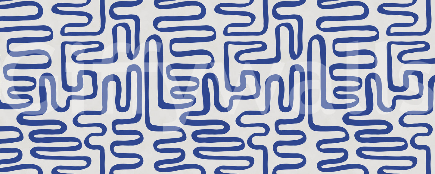 Cobalt Meandering Line Abstract Wall Mural
