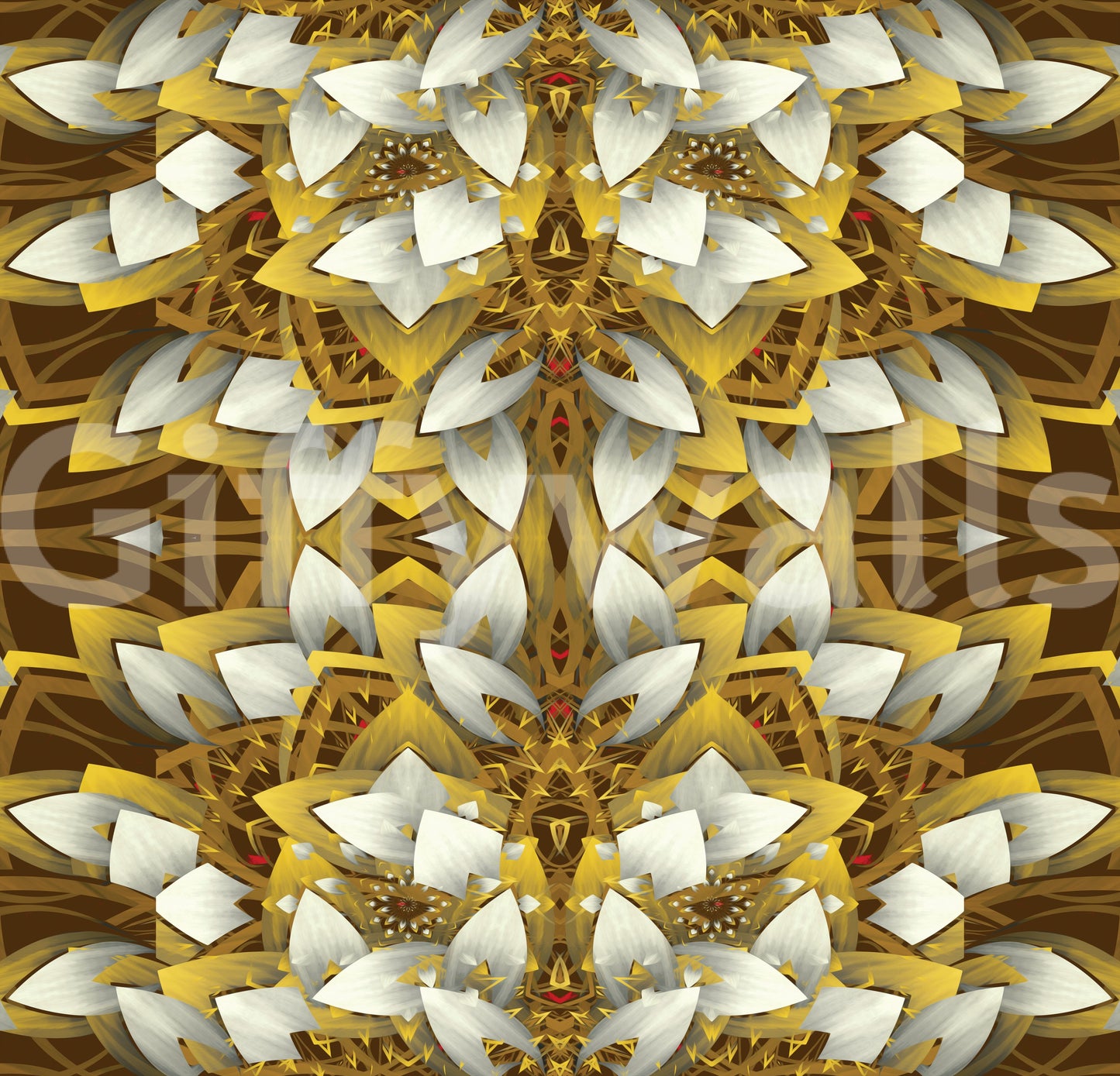 Carta da parati floreale geometrica marrone e oro - Carta da parati IKEBANA DESIGN