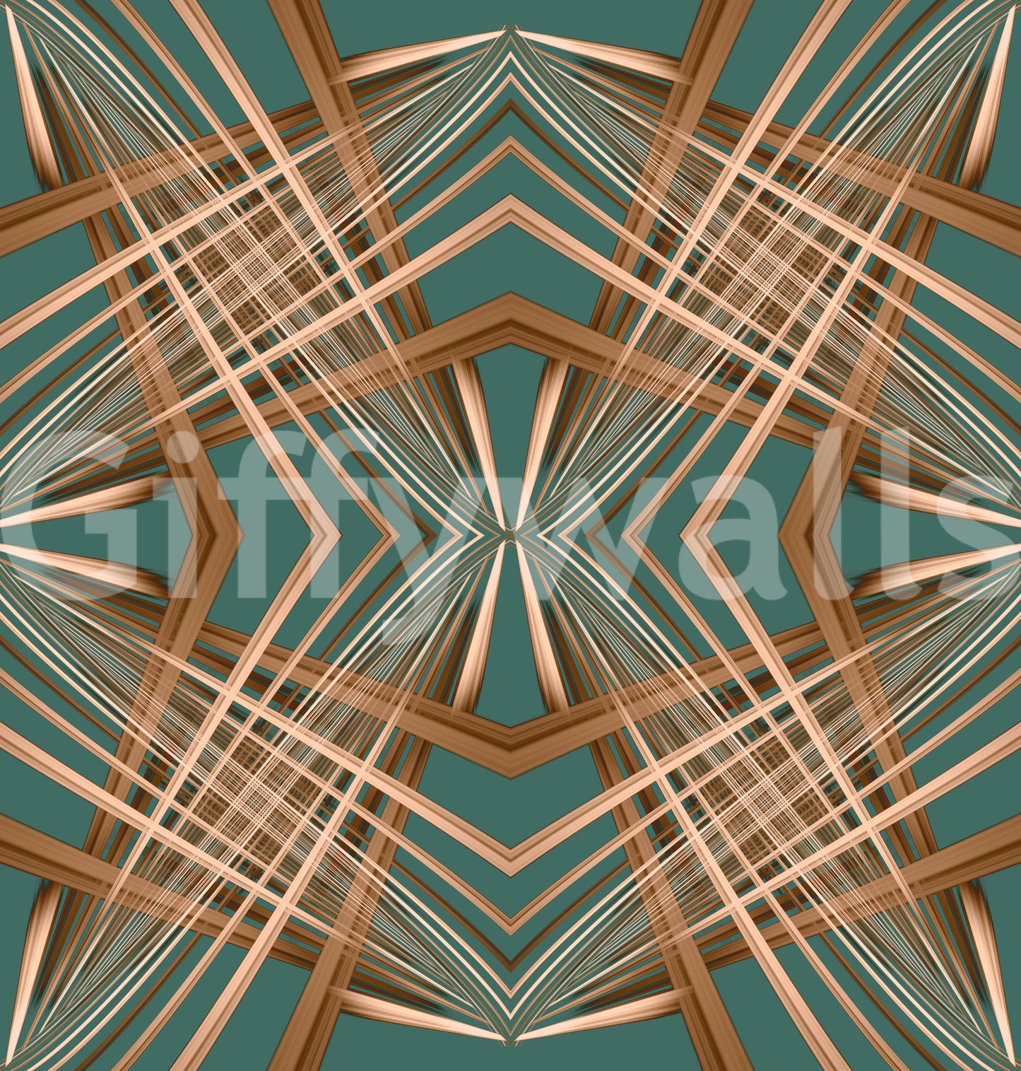70er Retro Türkis und Kupfer Geometrisches Gitter - OKTOBER Tapete