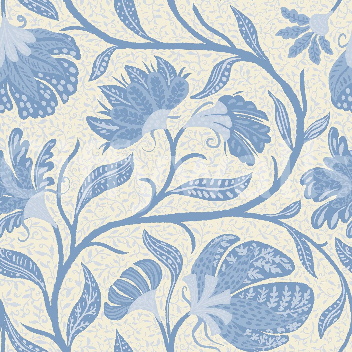Trailing Indina Floral - Lys blå og beige tapet Tapet