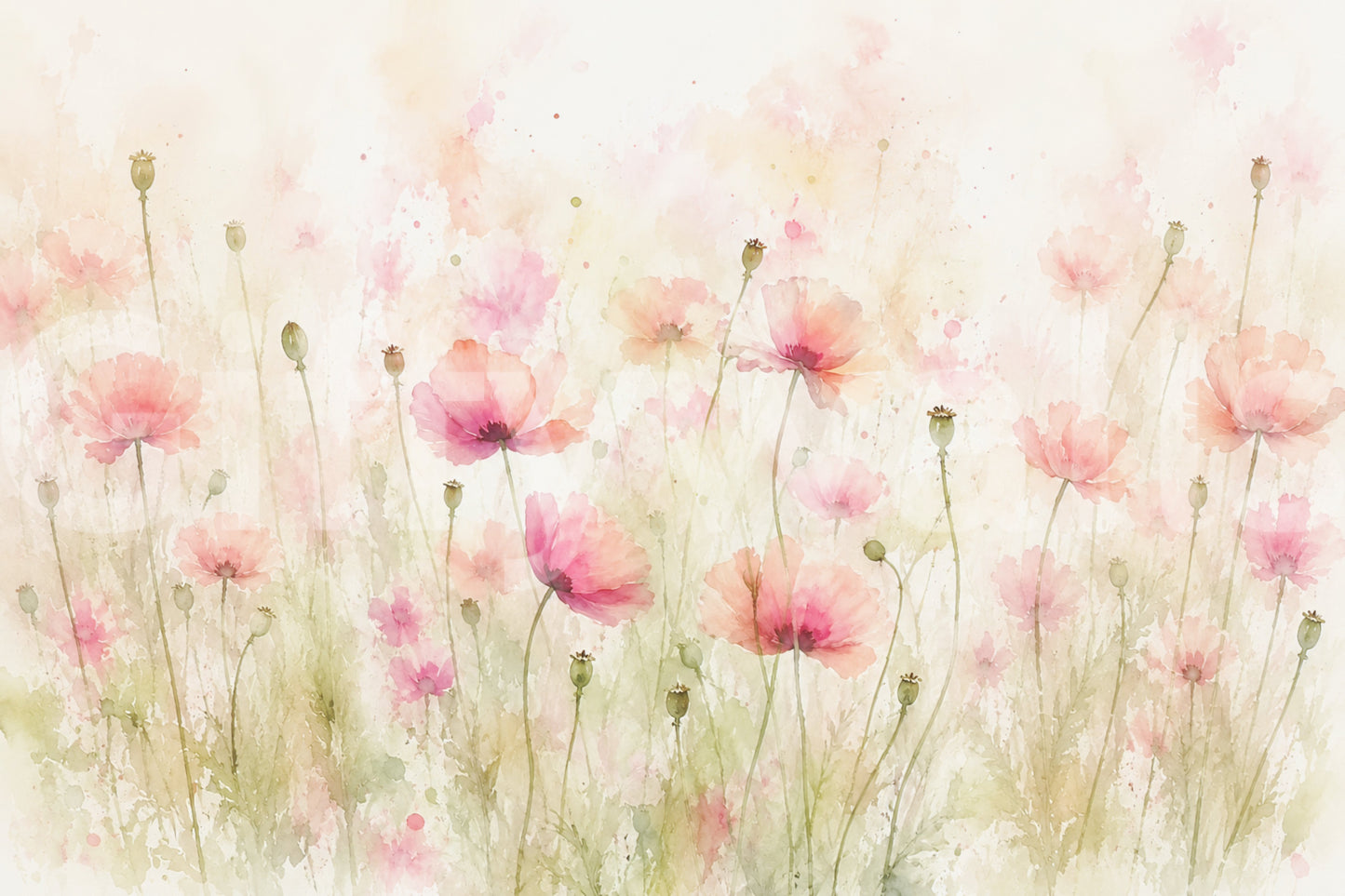 Blush Pink Meadow Wildflowers Wall Mural