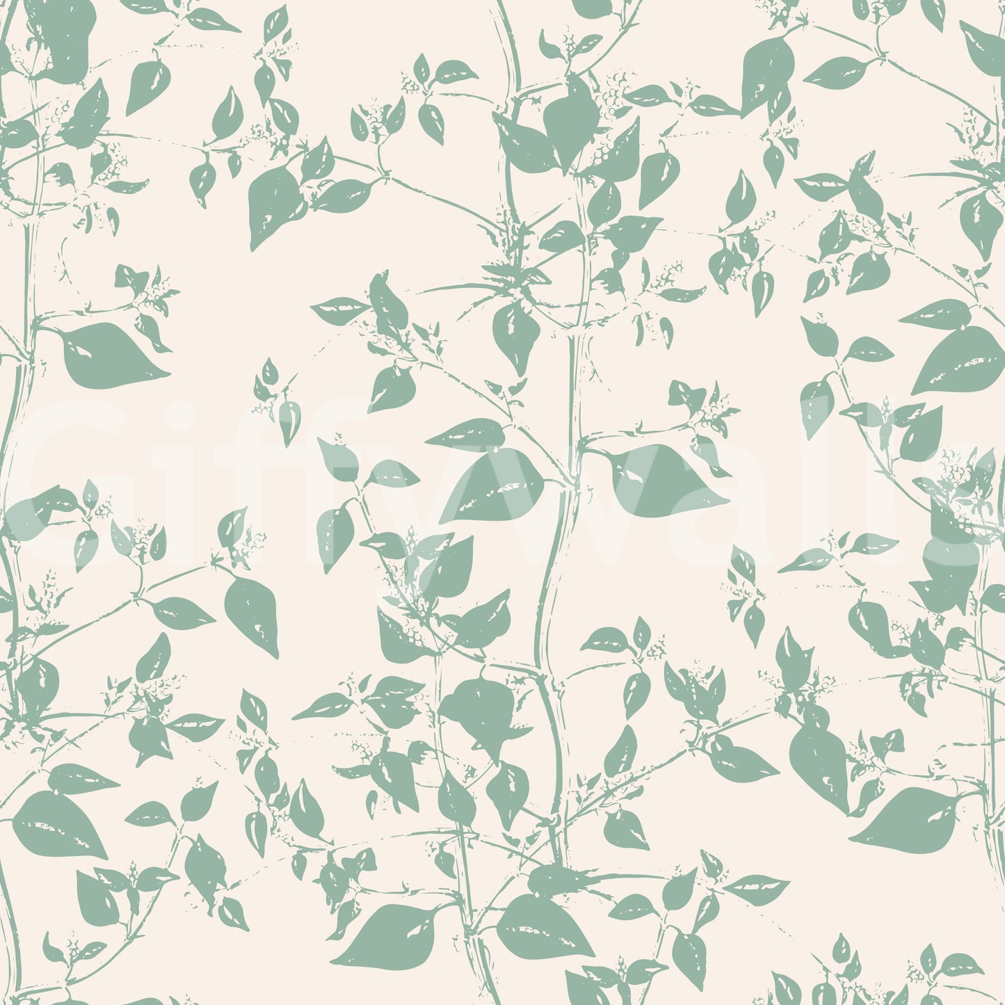 Cream and Sage Leaf Sketch Wallpaper