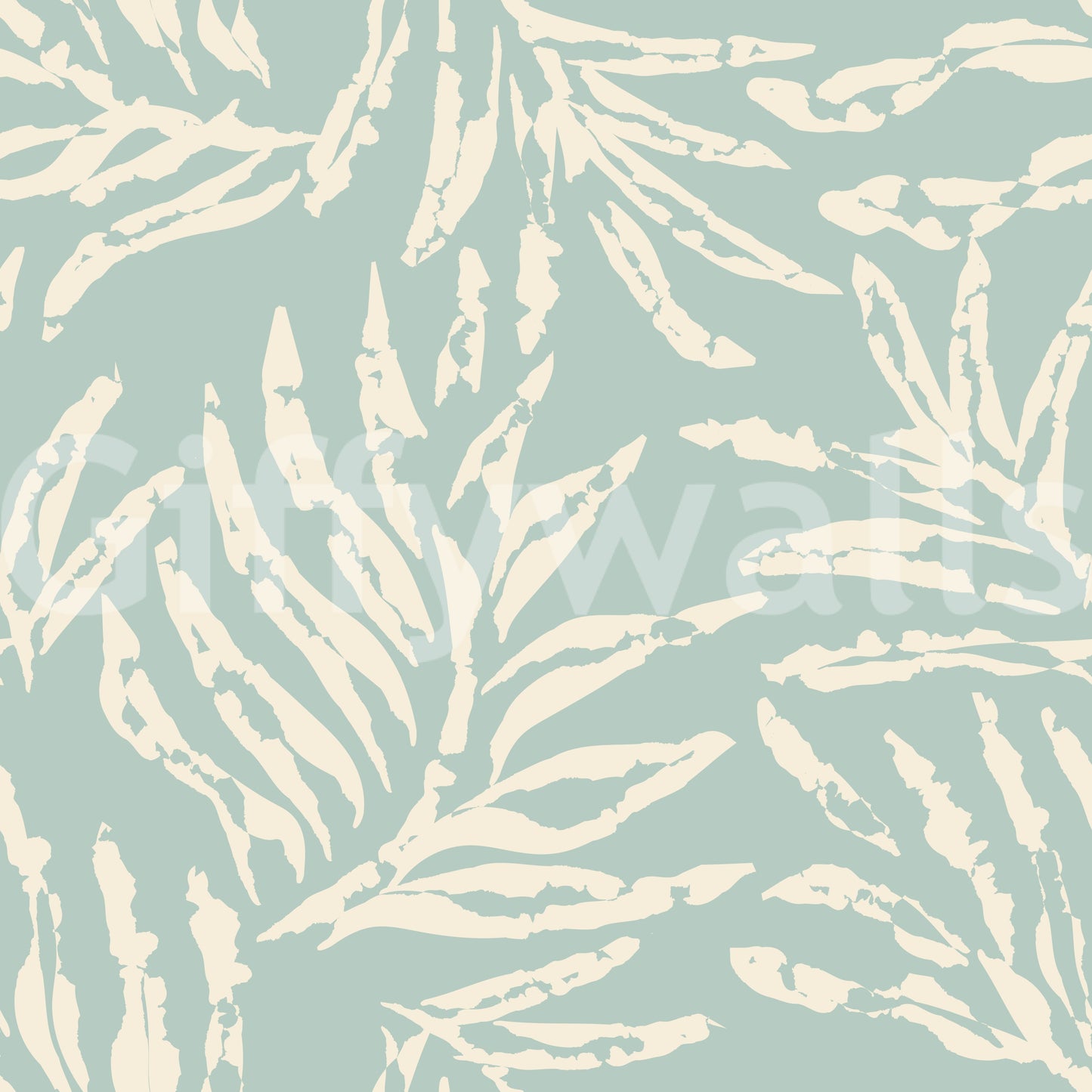 Sage and Cream Palm Frond Impression Wallpaper
